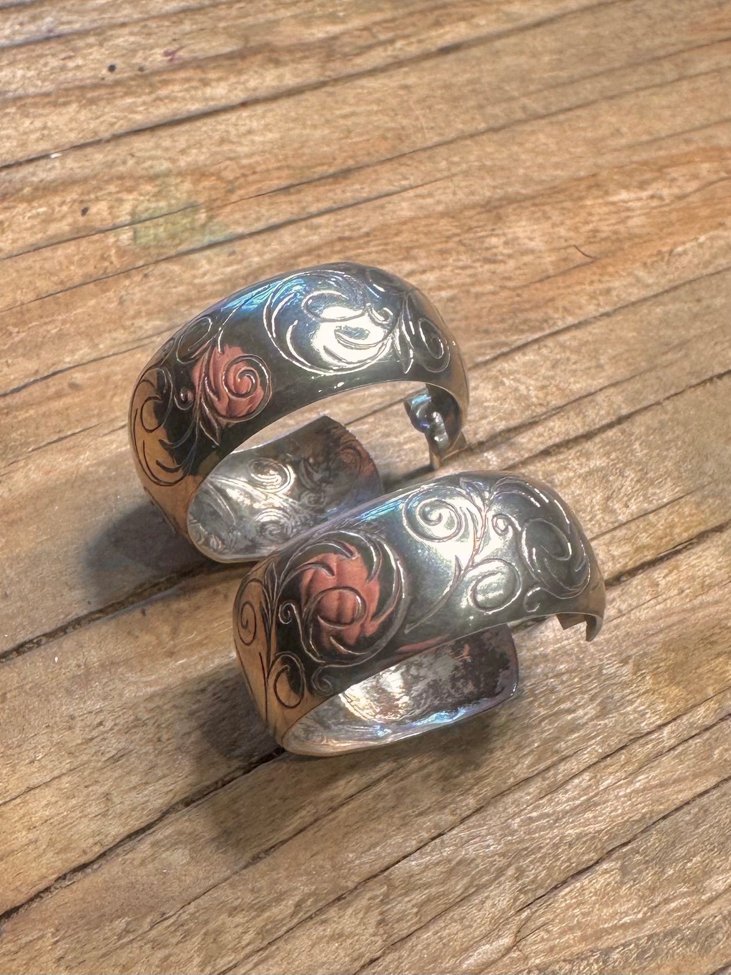 Vintage Chunky Engraved Half Hoops 925 Sterling Silver Earrings