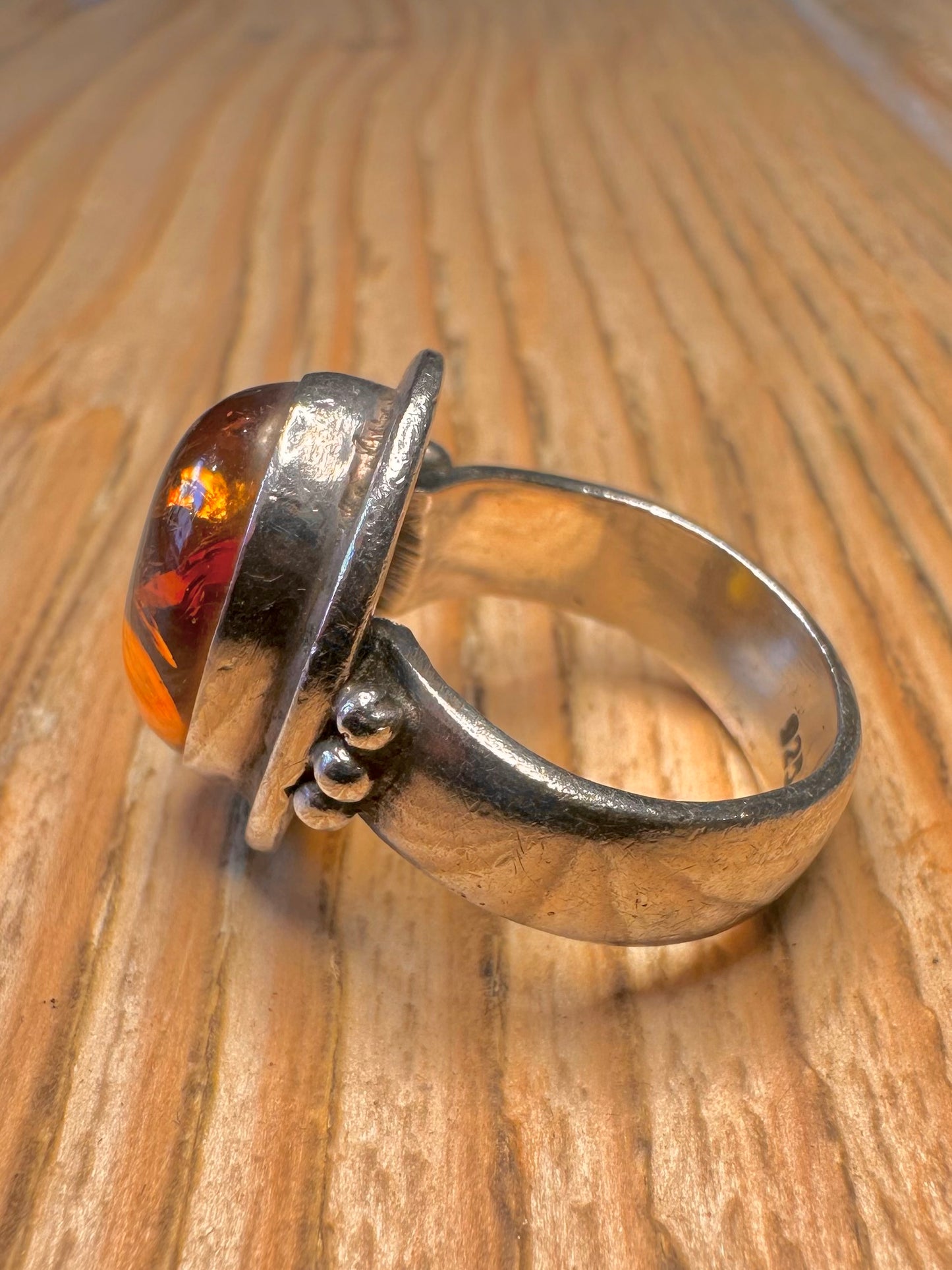 Vintage Oval Amber 925 Sterling Silver Size N1/2 Ring