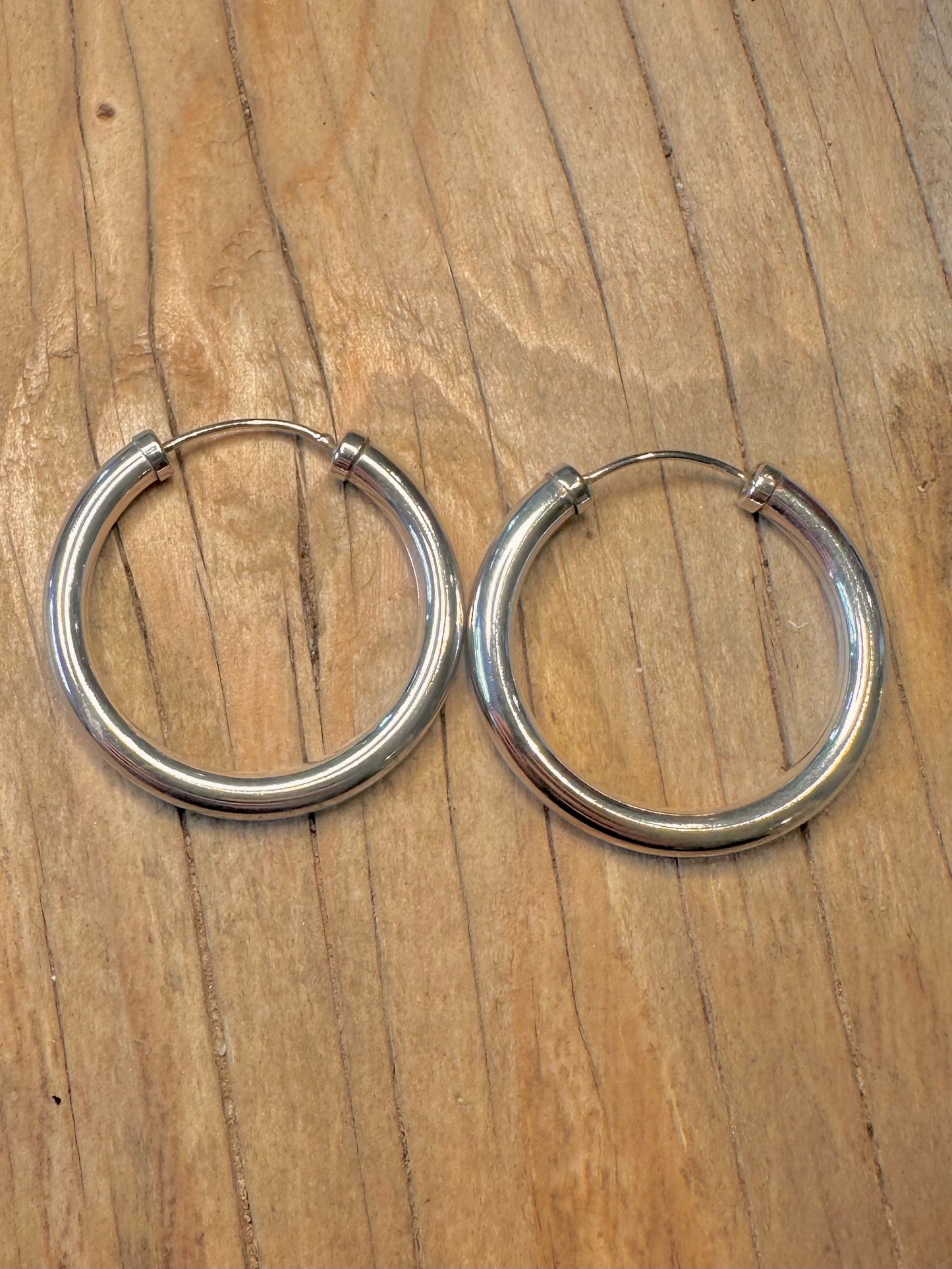 Vintage Dicke Abgerundete Creolen 925 Sterling Silber Ohrringe