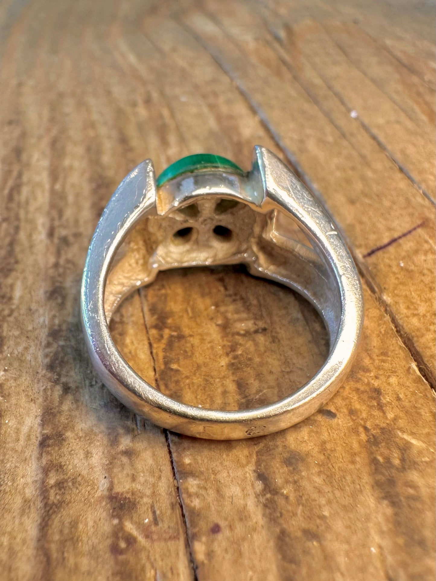 Abstract Malachite 925 Sterling Silver Size O1/2 Ring