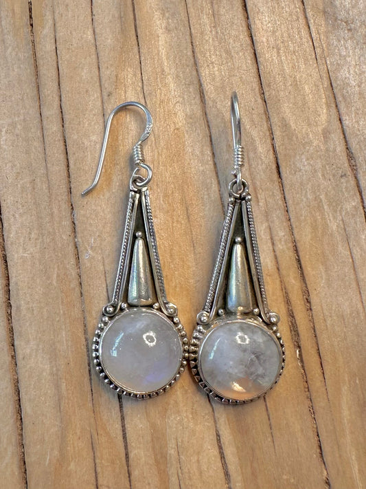 Vintage Moonstone Boho Dangle 925 Silver Earrings