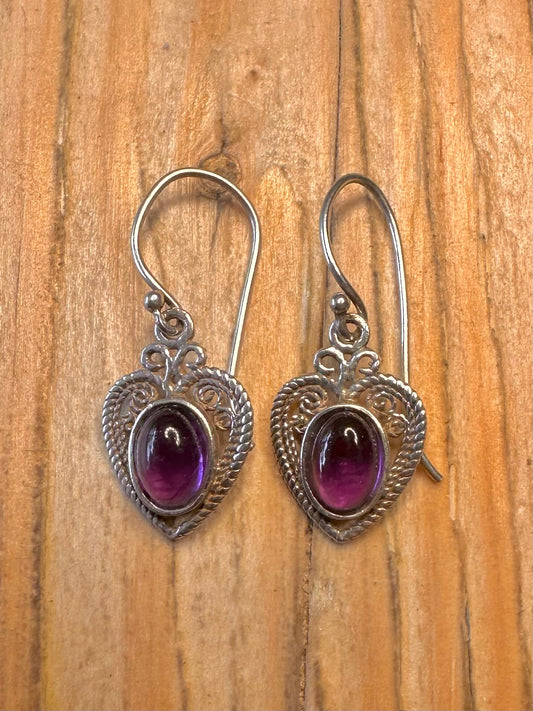 Vintage Amethyst Filigree 925 Sterling Silver Earrings