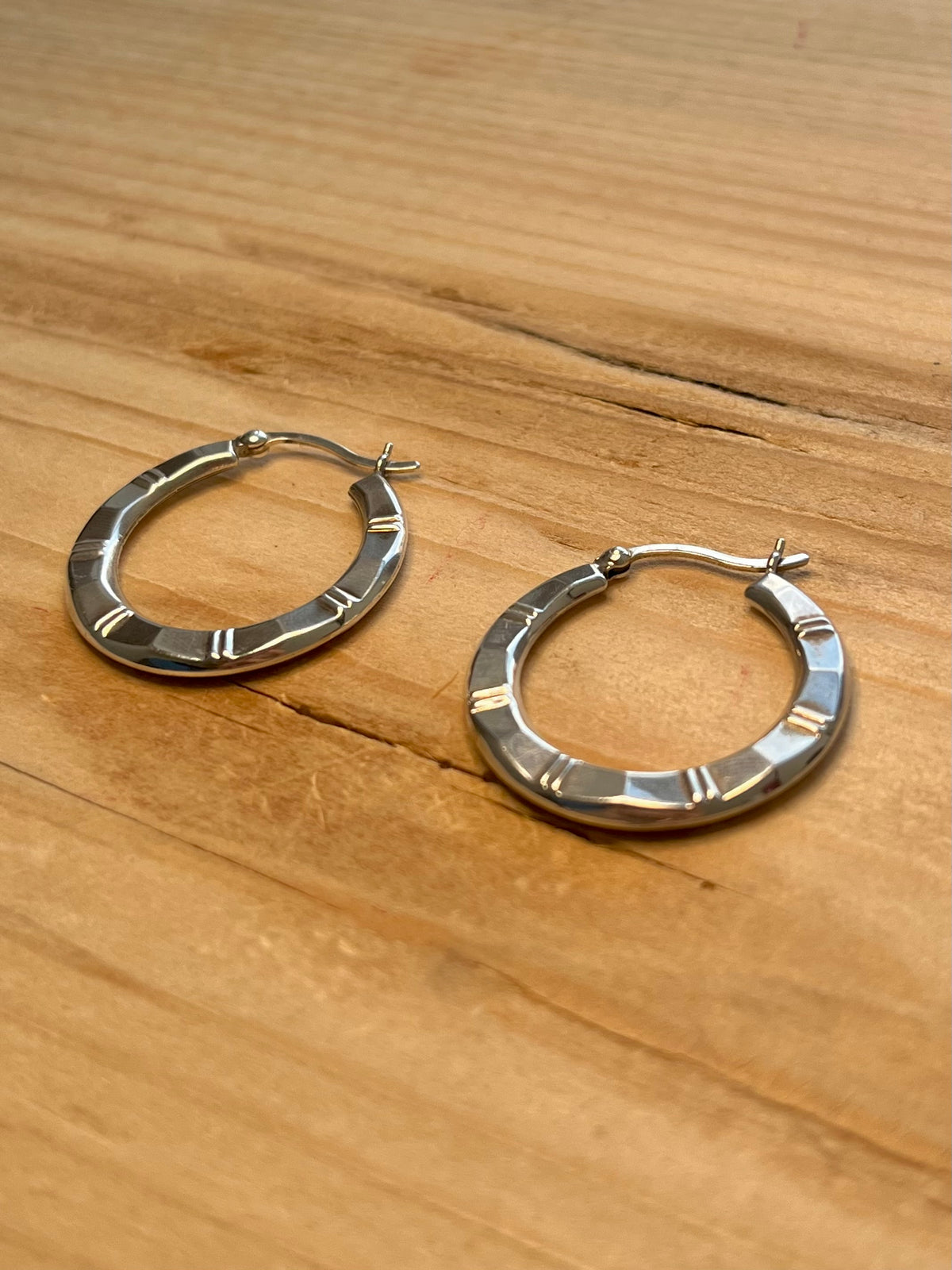 Bamboo Style Hoops 925 Sterling Silver Earrings