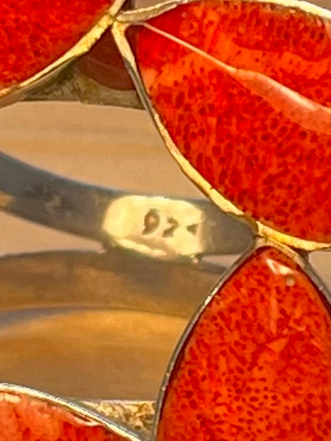 Large Coral Flower 925 Sterling Silver Size R/S Ring