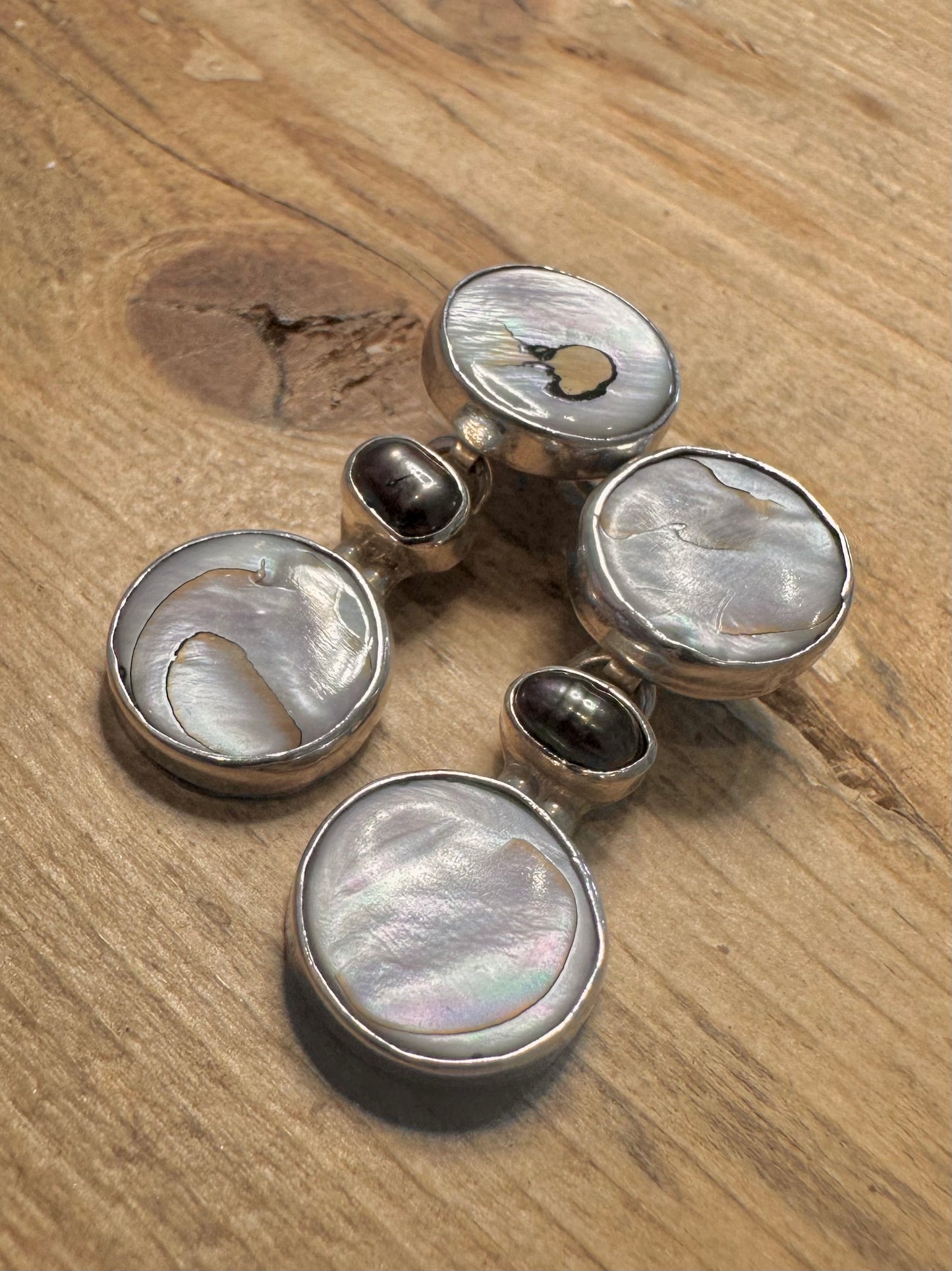 Abstract Abalone Mother of Pearl Hinged 925 Silver Earrings