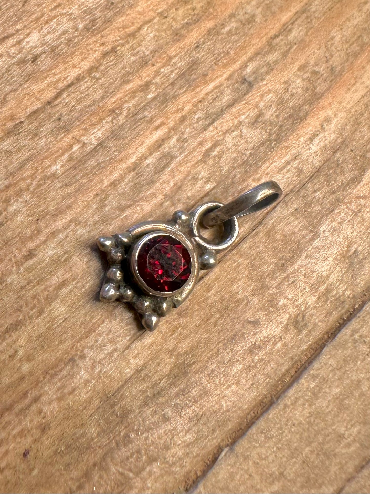 Vintage Garnet Boho 925 Sterling Silver Pendant