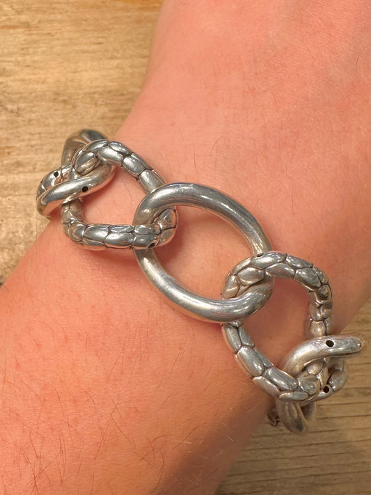 Abstract Large Textured Oval 925 Silver 8.2 inch Bracelet
