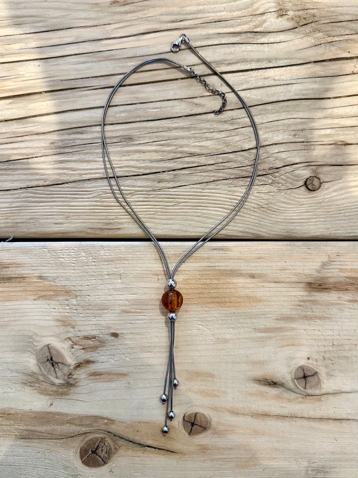 Modern Amber Snake Chain with Ball 925 Silver 15.5 to 17.5 inch Necklace