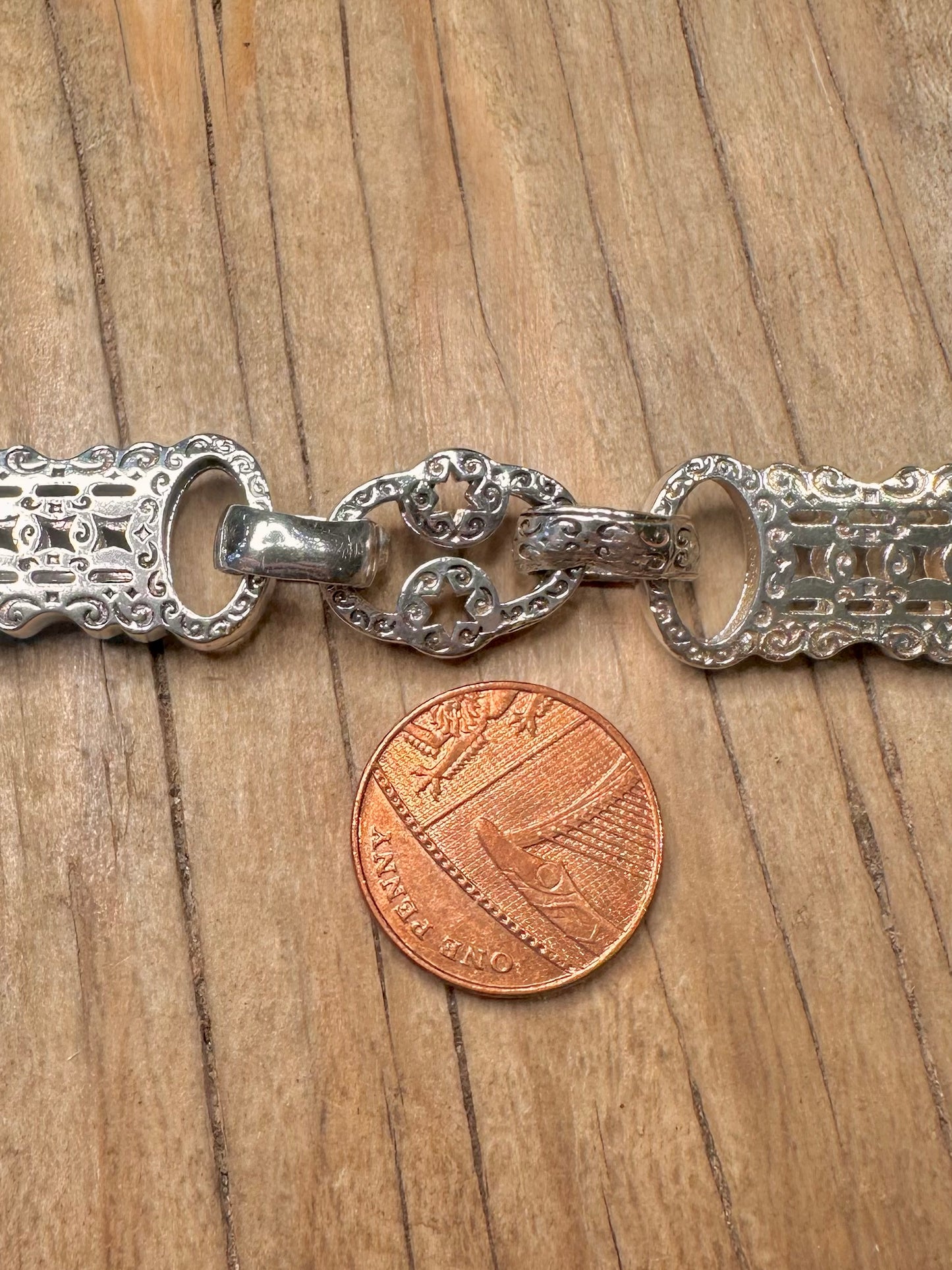 Modern Stars and Bars Links Albert Clasp 925 Sterling Silver 9.5 inch Bracelet