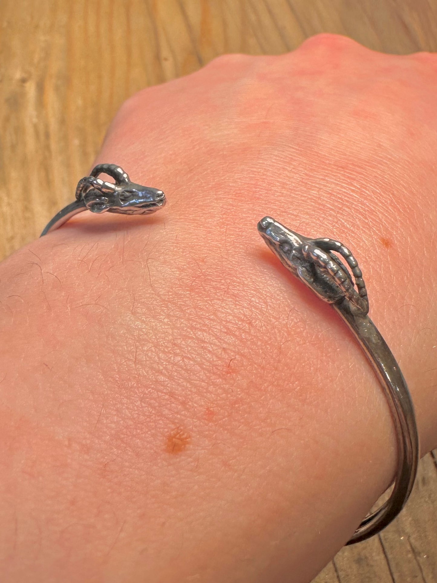 Vintage Double Rams Head Cuff 925 Sterling Silver Bangle