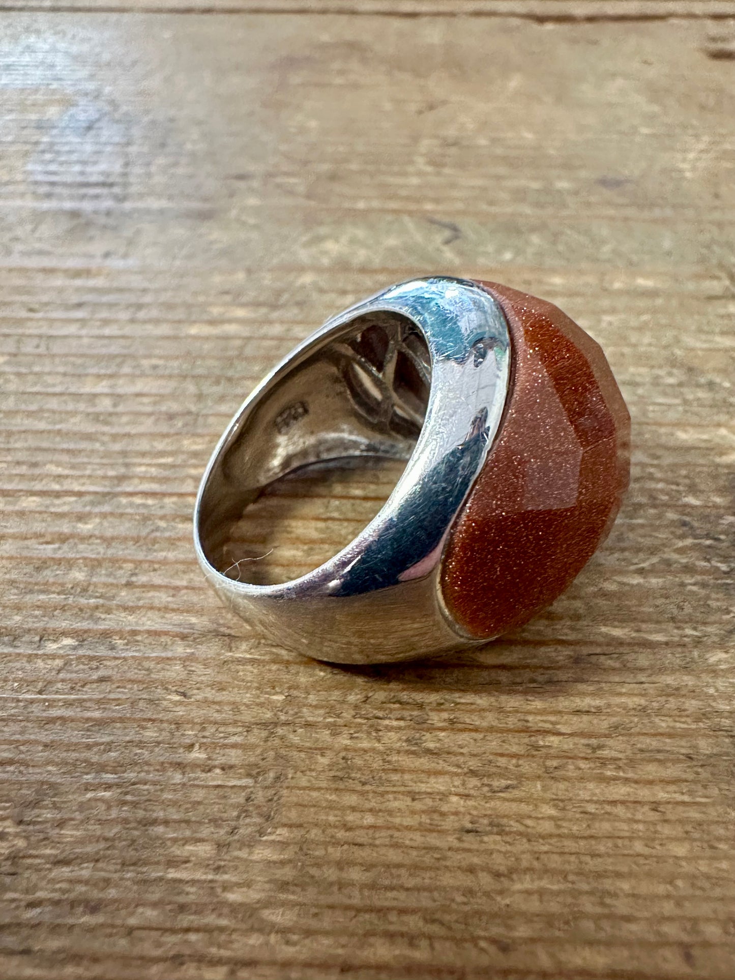 Modernist Sunstone Dome 925 Silver Size P Ring