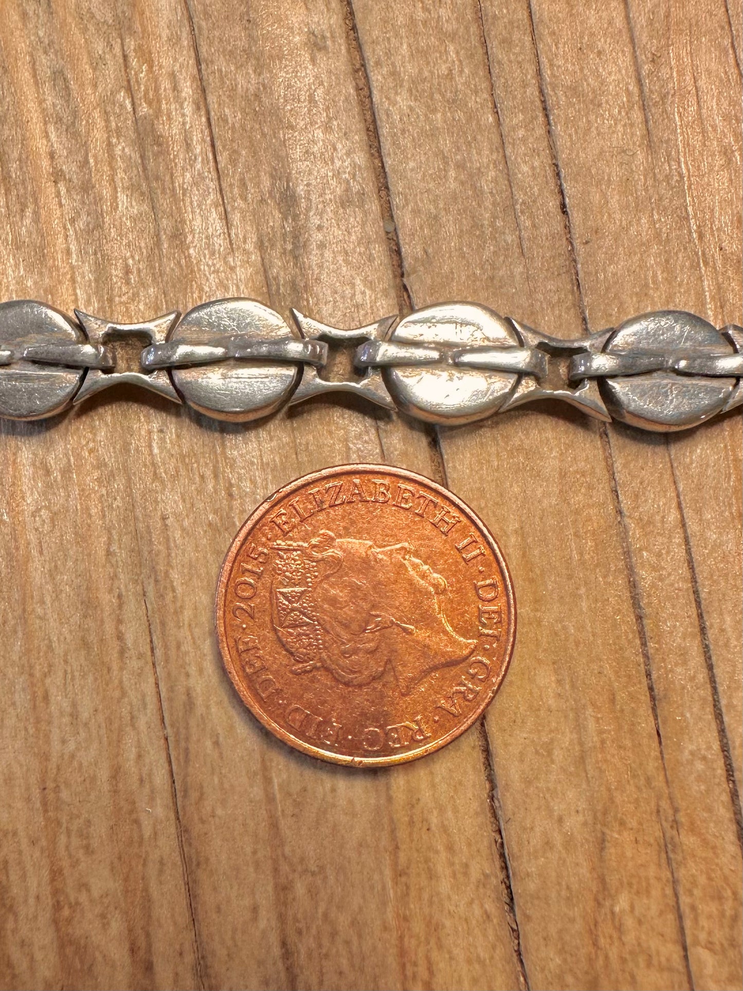 Vintage Heavy Abalone Oval Link 925 Sterling Silver 7.2 inch Bracelet