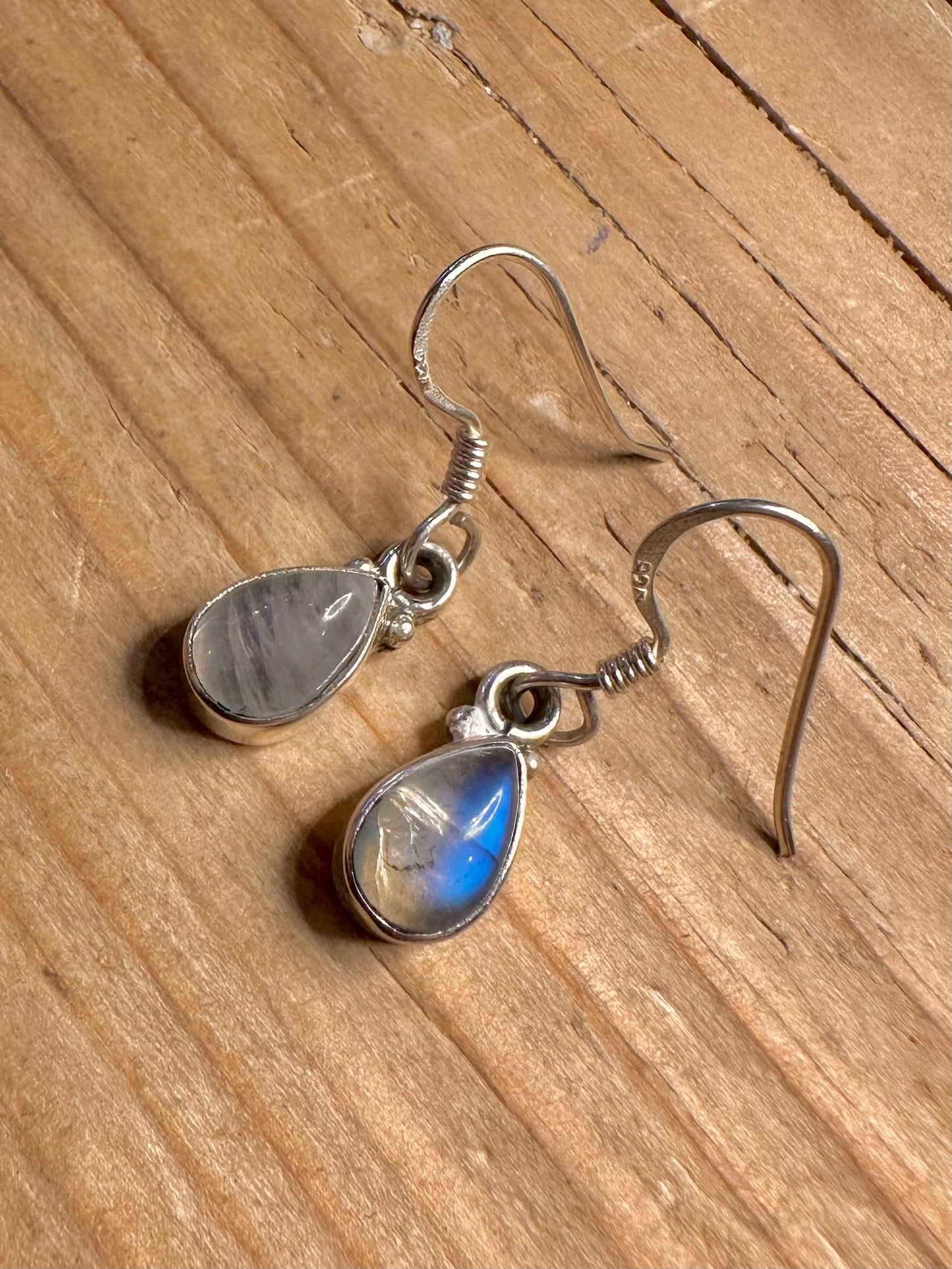 Vintage Moonstone Dangle 925 Sterling Silver Earrings