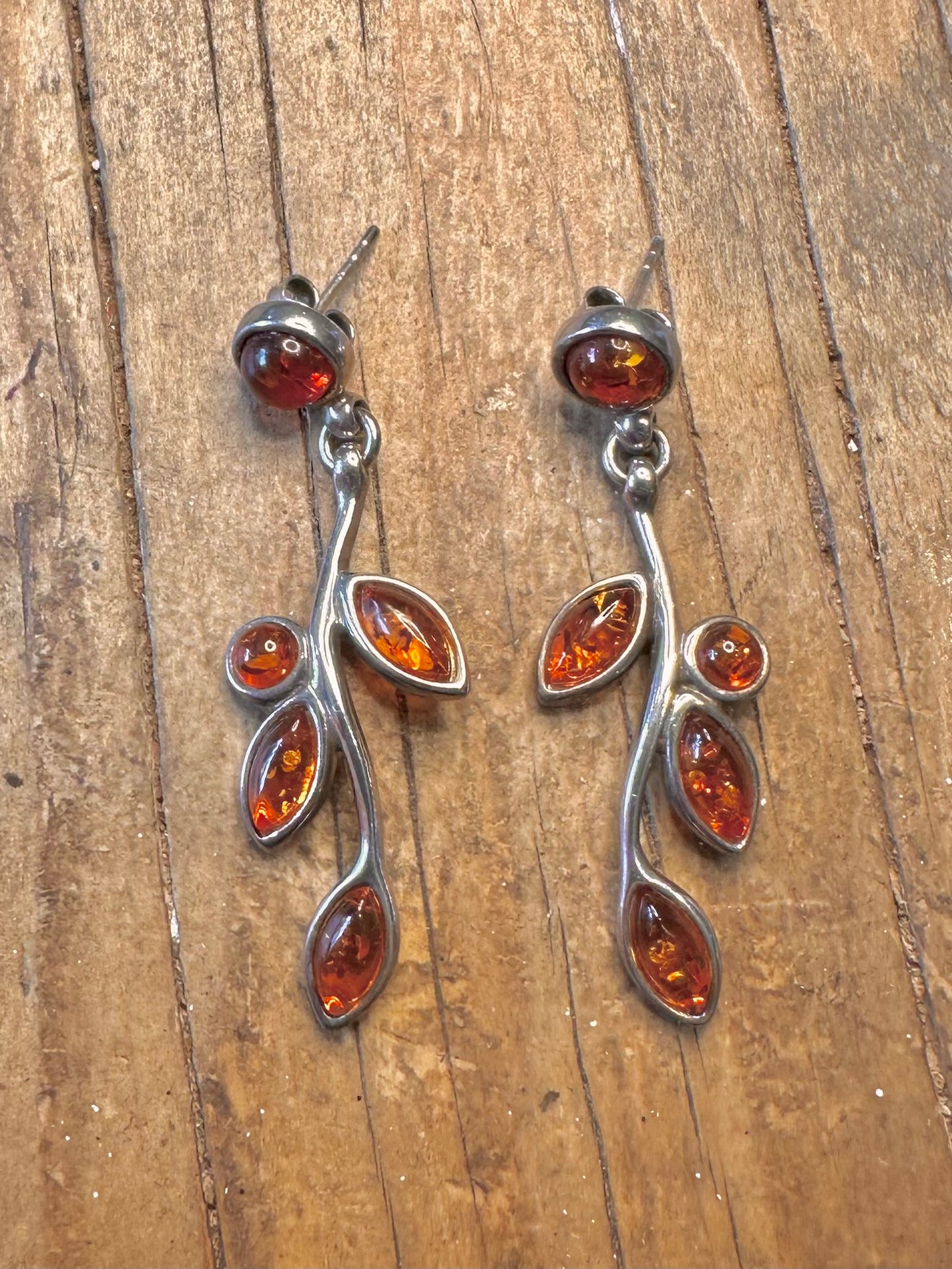 Amber Branch Leaf Maker JK 925 Sterling Silver Earrings