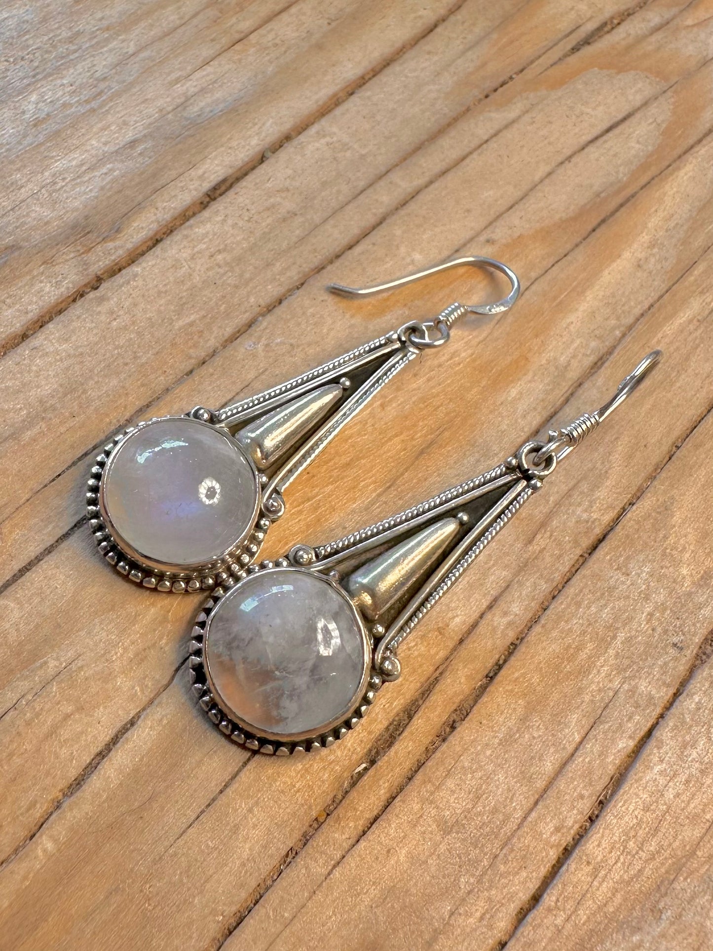 Vintage Moonstone Boho Dangle 925 Silver Earrings