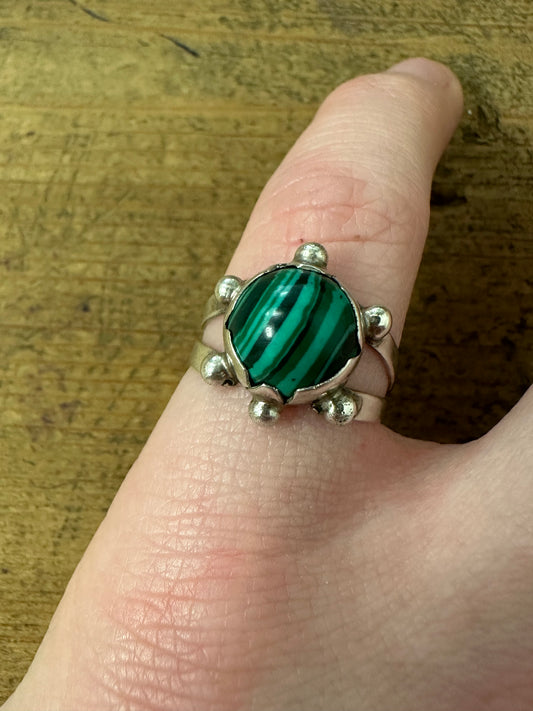 Vintage Malachite Boho 925 Silver Size N Ring