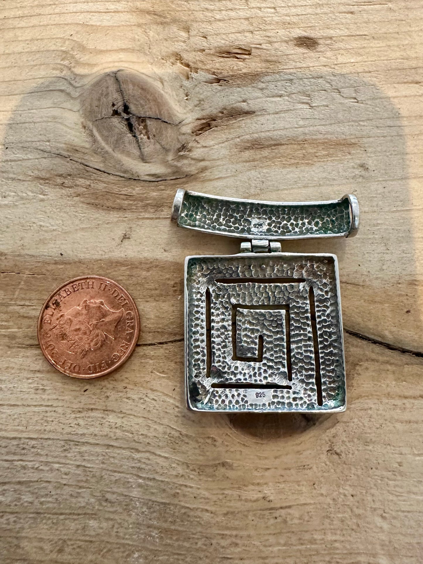 Vintage Square Greek Key 925 Silver Pendant