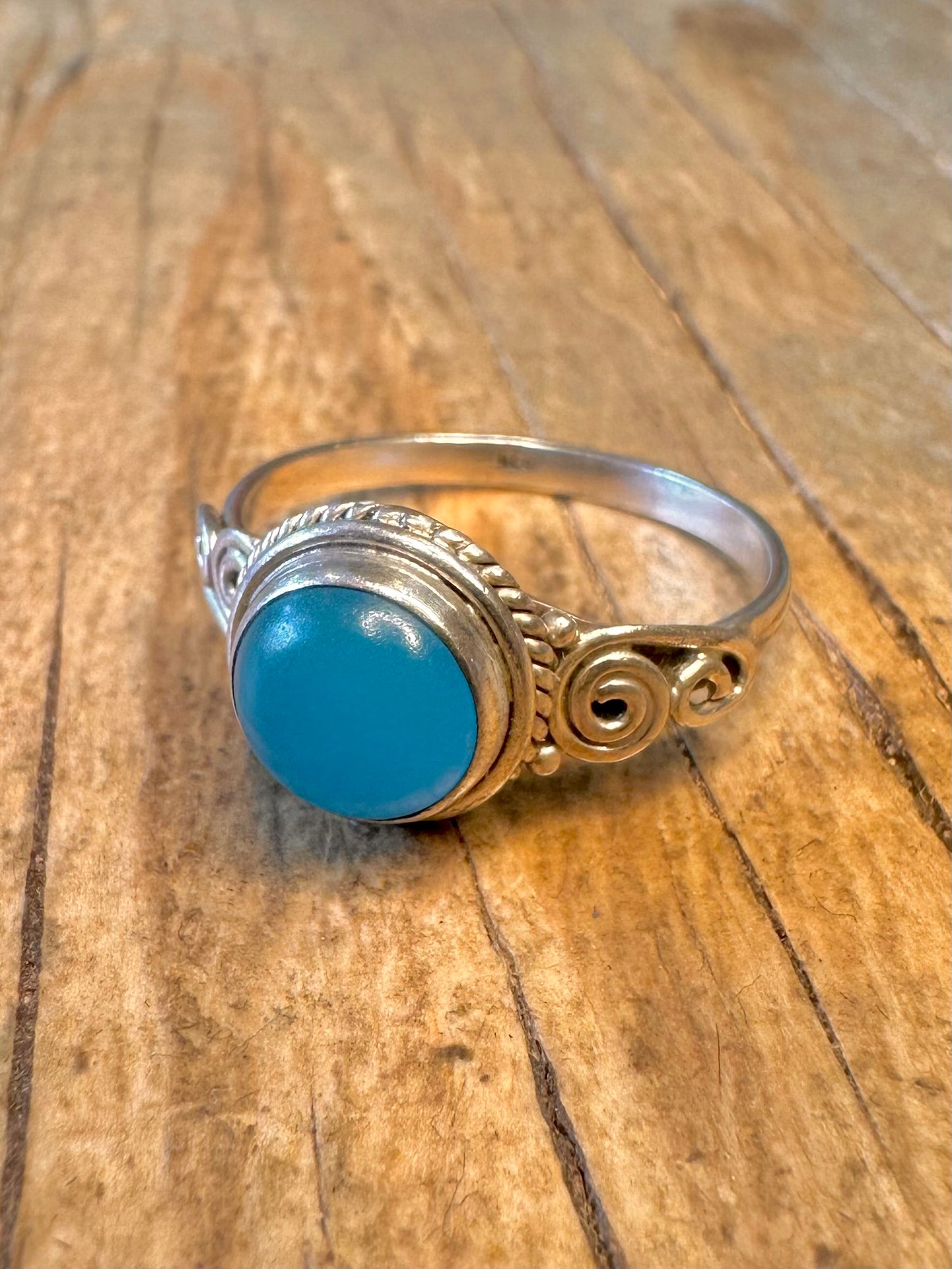 Blue Stone Swirl 925 Sterling Silver Size S Ring