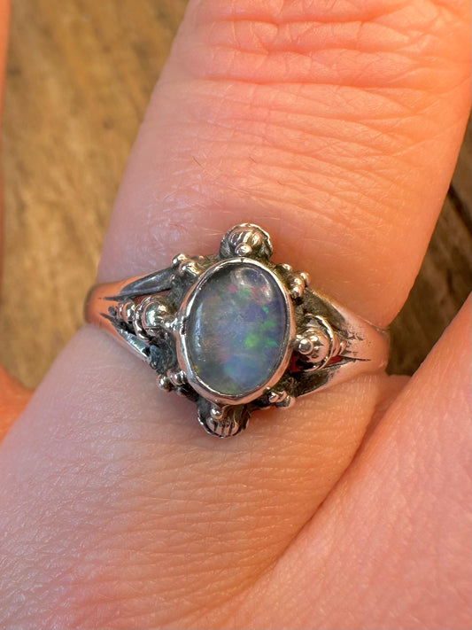 Ornate Opal 925 Sterling Silver Size R1/2 Ring