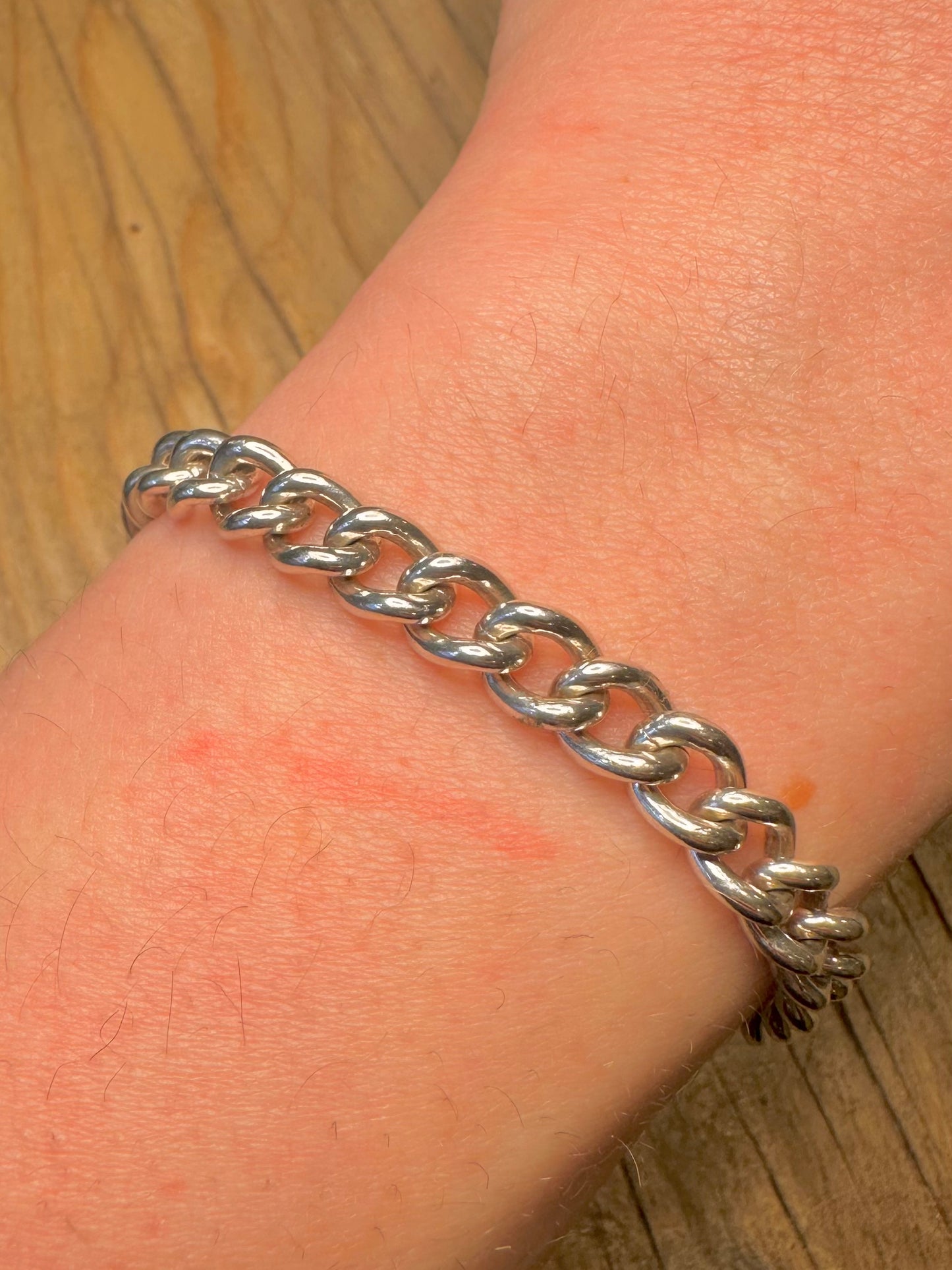 Vintage 1978 Georg Jensen Ltd Panzerkette Herz Vorhängeschloss 925 Sterling Silber 19 cm Armband
