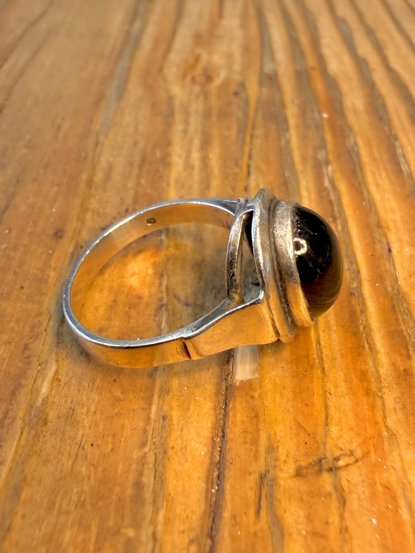 Black Oval Stone 925 Sterling Silver Size N Ring