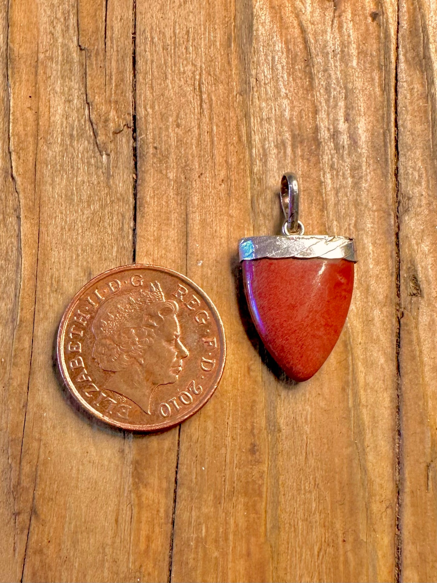 Polished Red Stone Arrowhead Shaped 925 Sterling Silver Pendant