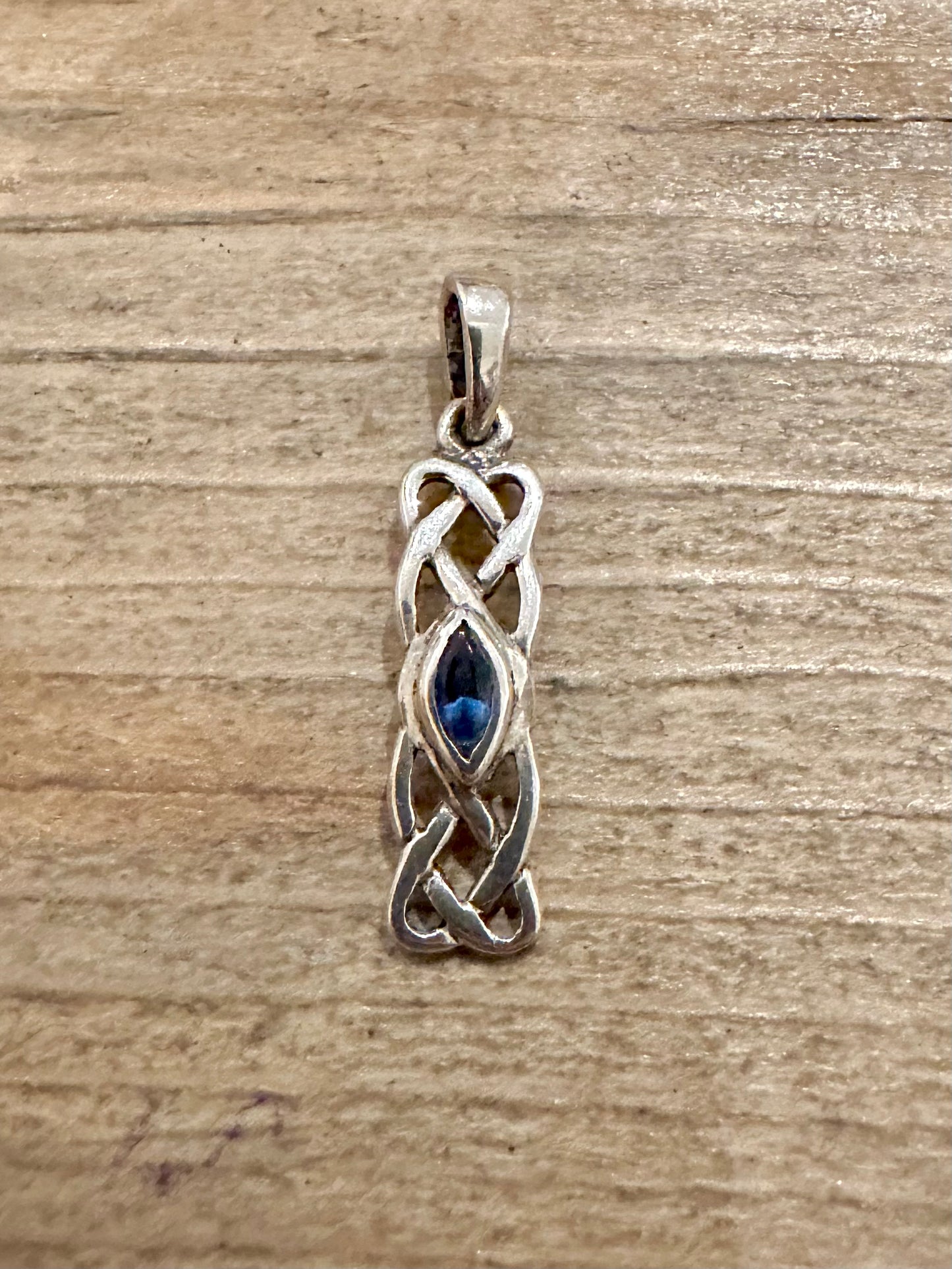 Vintage Celtic Rectangle Blue Stone 925 Silver Pendant