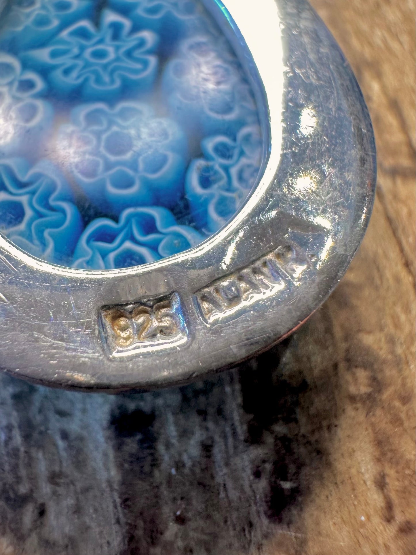 Blue Millefiori Tear Drop 925 Sterling Silver Pendant