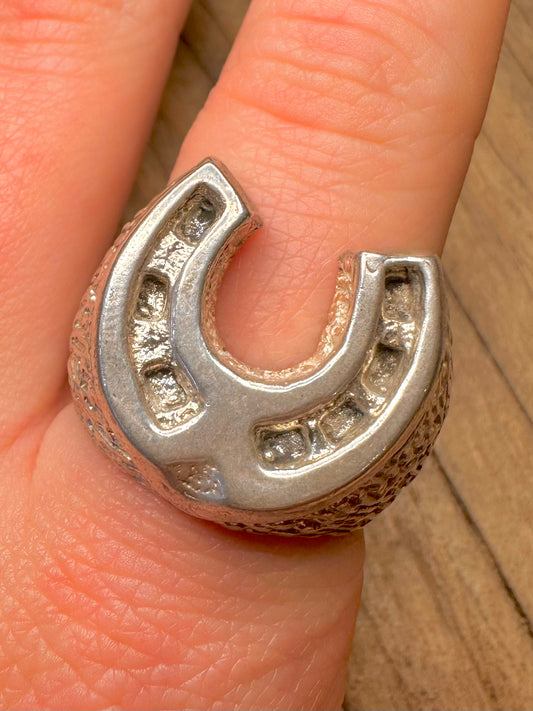 Vintage Heavy Horse Shoe 925 Sterling Silver Size X Ring
