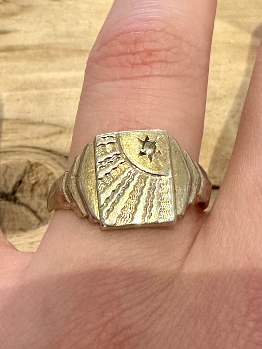 Vintage Signet with CZ Stone Gold on 925 Silver Size W1/2 Ring