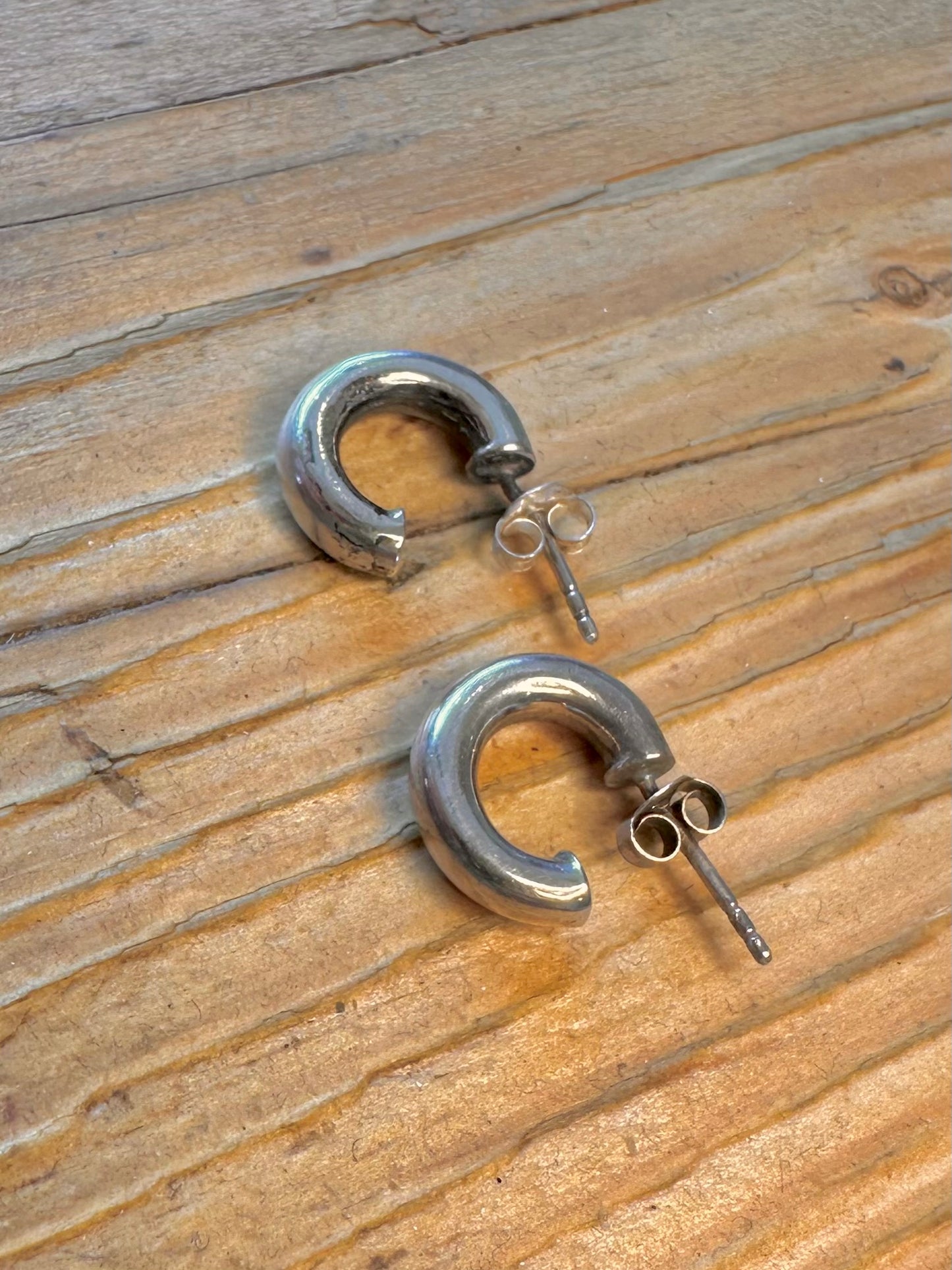 Chunky Rounded Half Hoops 925 Sterling Silver Earrings