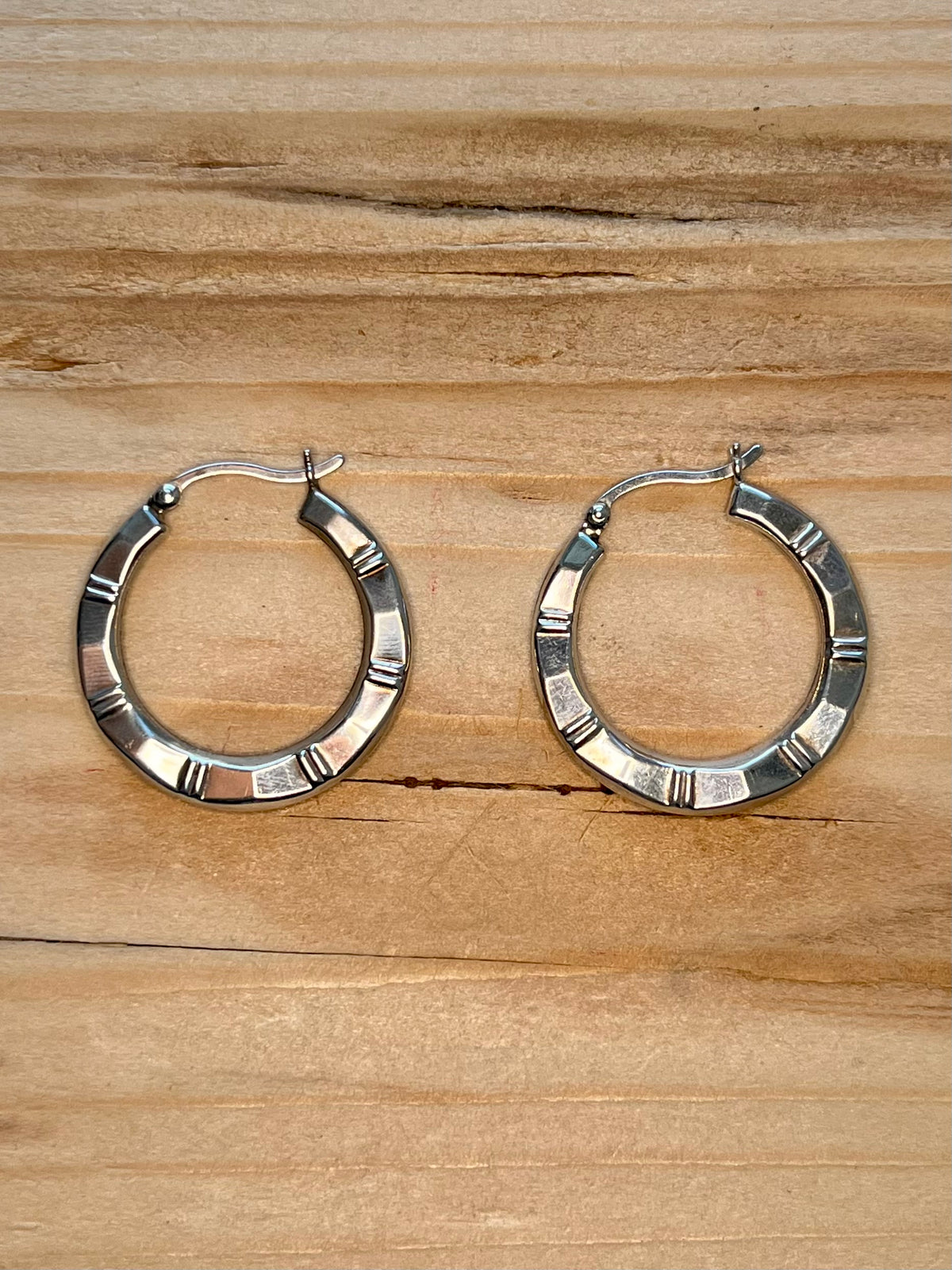 Bamboo Style Hoops 925 Sterling Silver Earrings