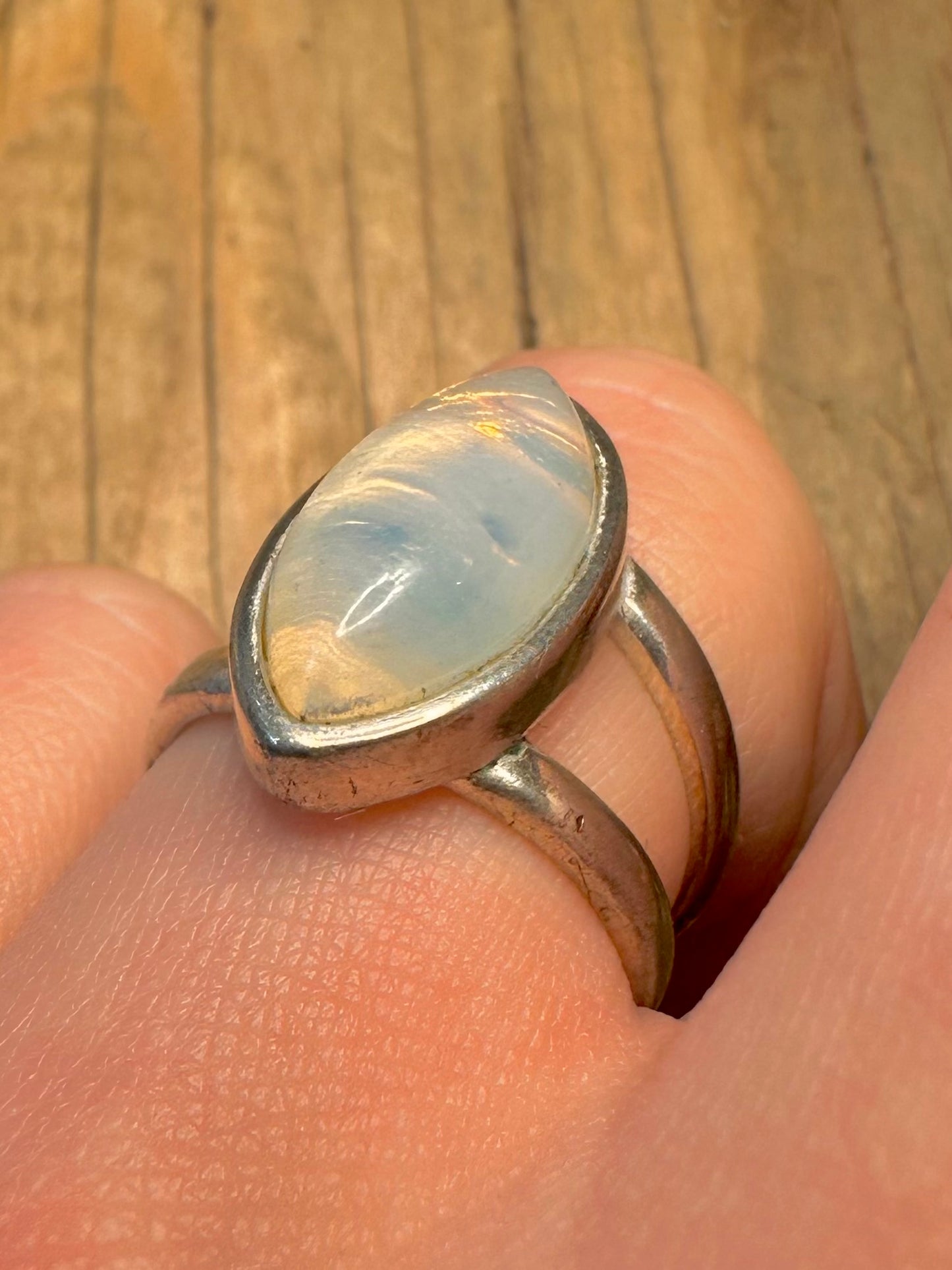 Modernist Opalite 925 Sterling Silver Size P Ring