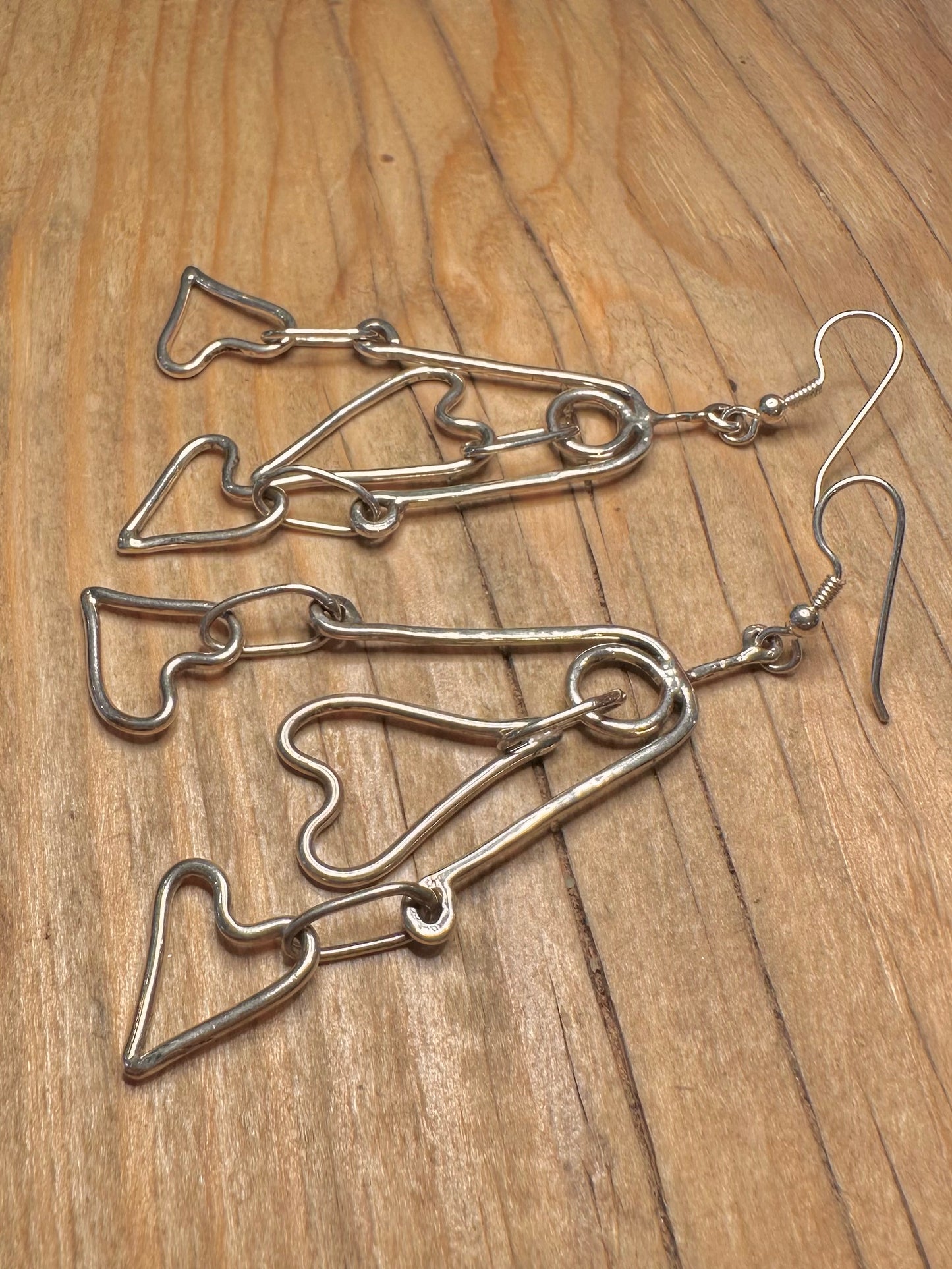 Abstract Heart Dangle 925 Sterling Silver Earrings