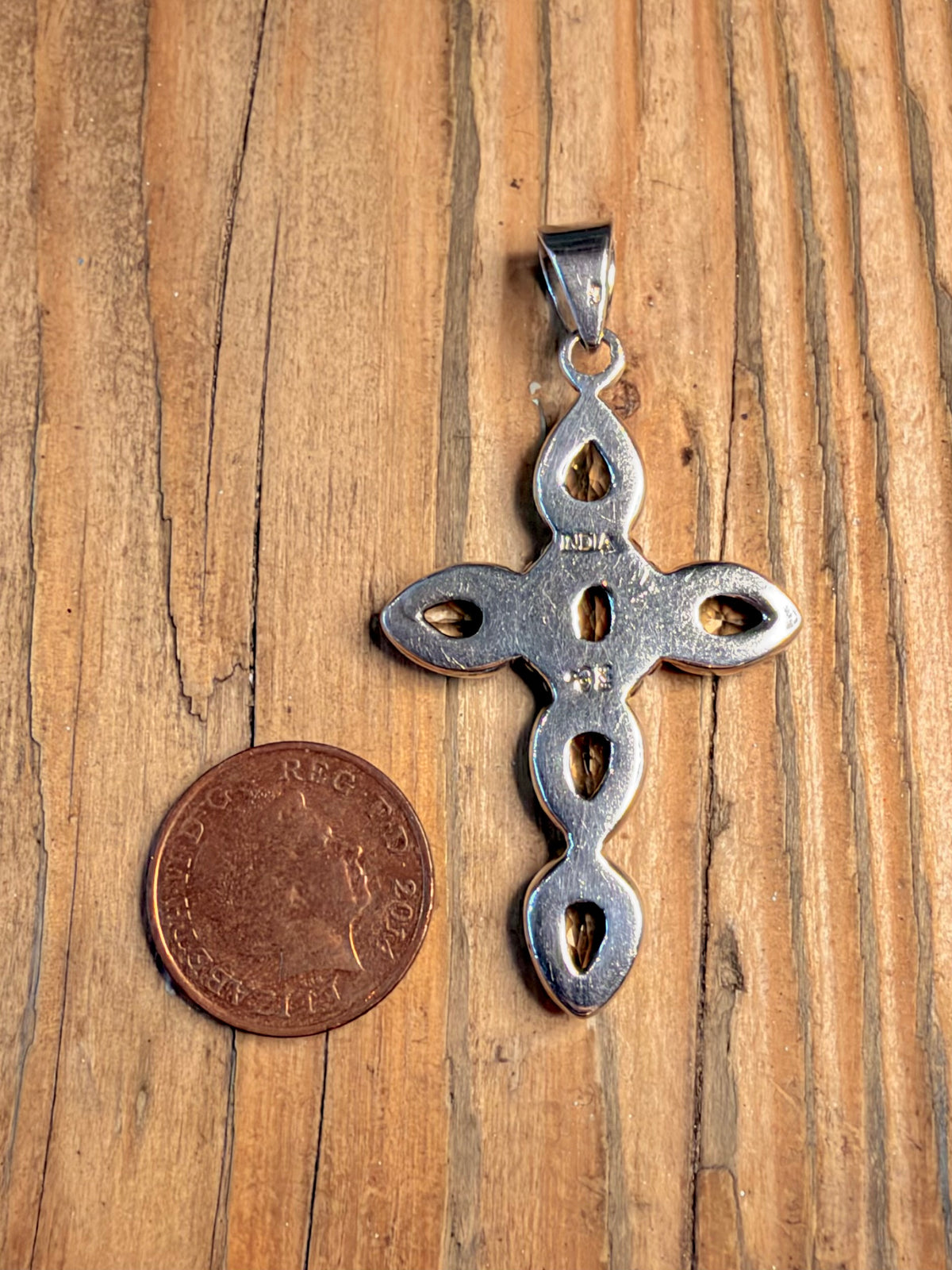 Yellow Citrine Cross 925 Sterling Silver Pendant