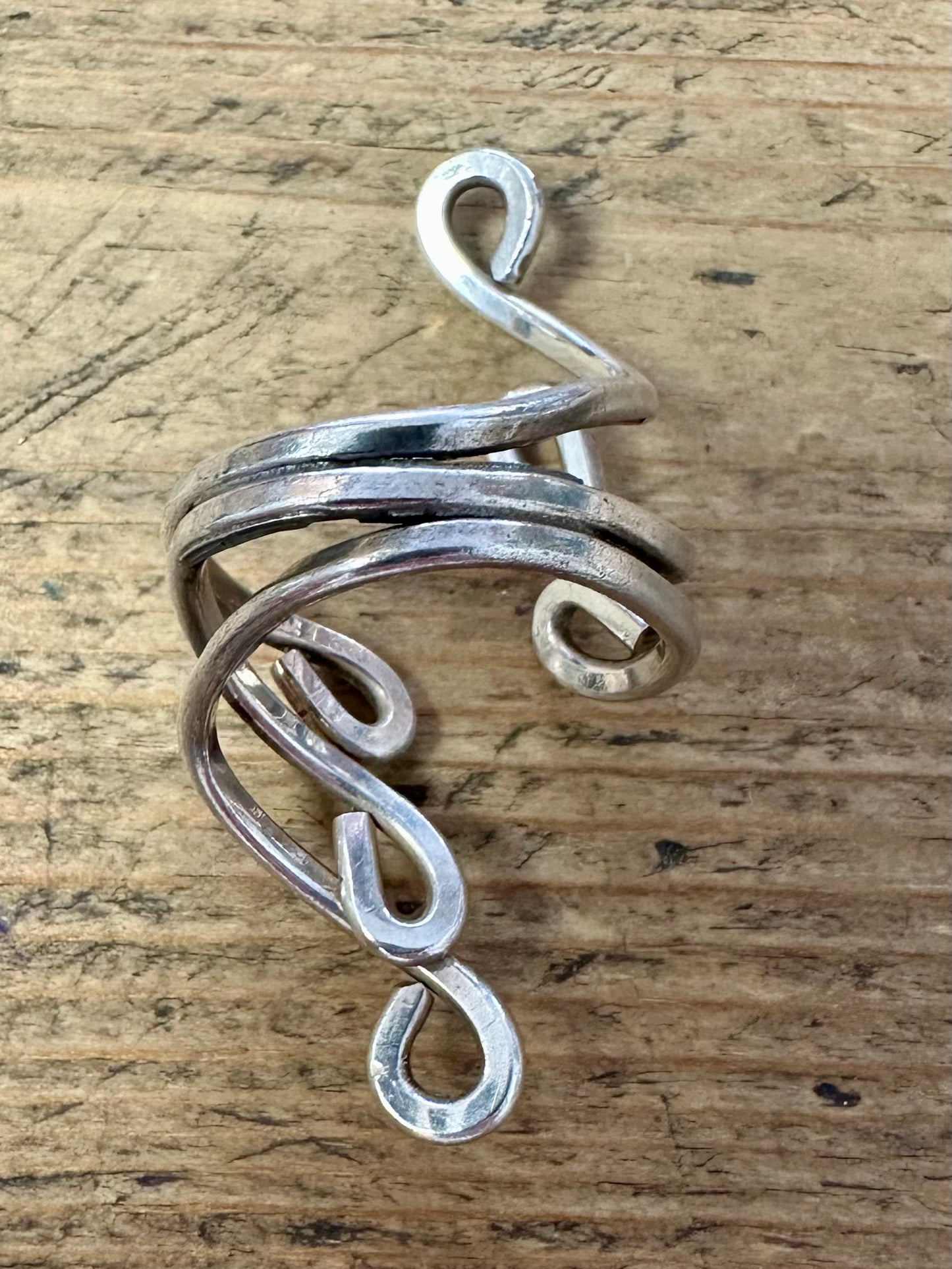 Abstract Long Swirl 925 Silver Size N1/2 Ring