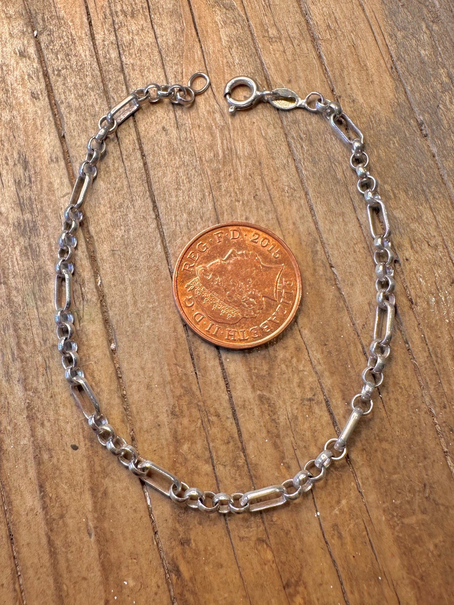 Bar and Oval Link Italy 925 Sterling Silver 7.5 inch Bracelet