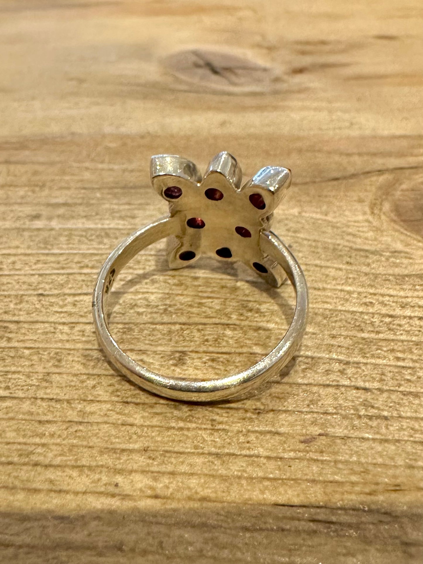 Vintage Garnet Flower 925 Silver Size S Ring