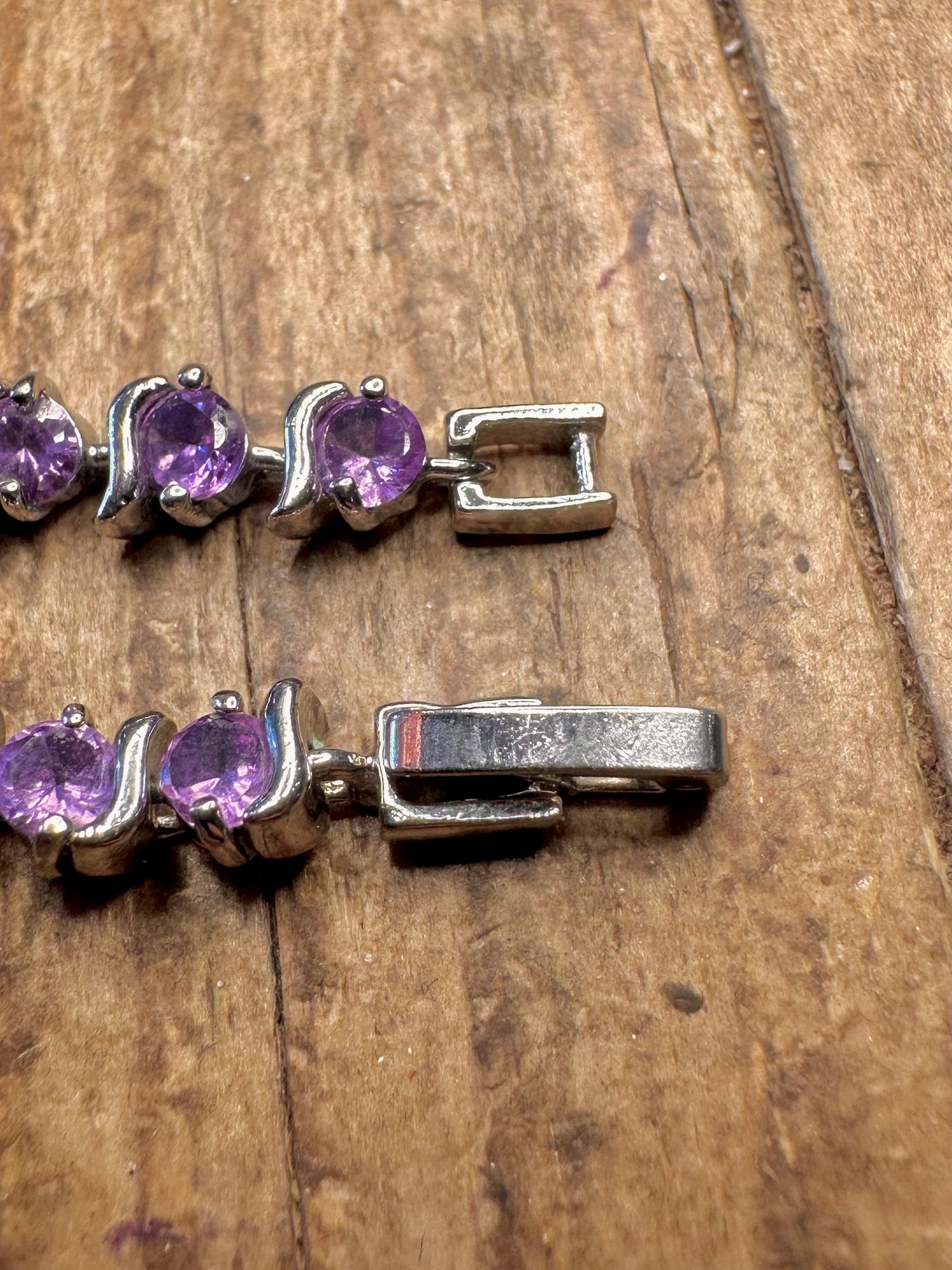 Purple Gemstone Tennis 925 Sterling Silver 7.5 inch Bracelet