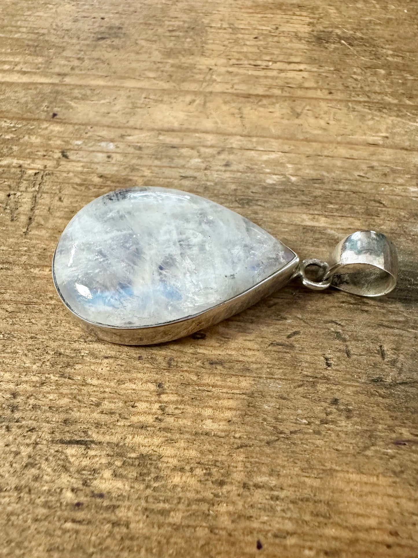 Large Rainbow Moonstone 925 Silver Pendant