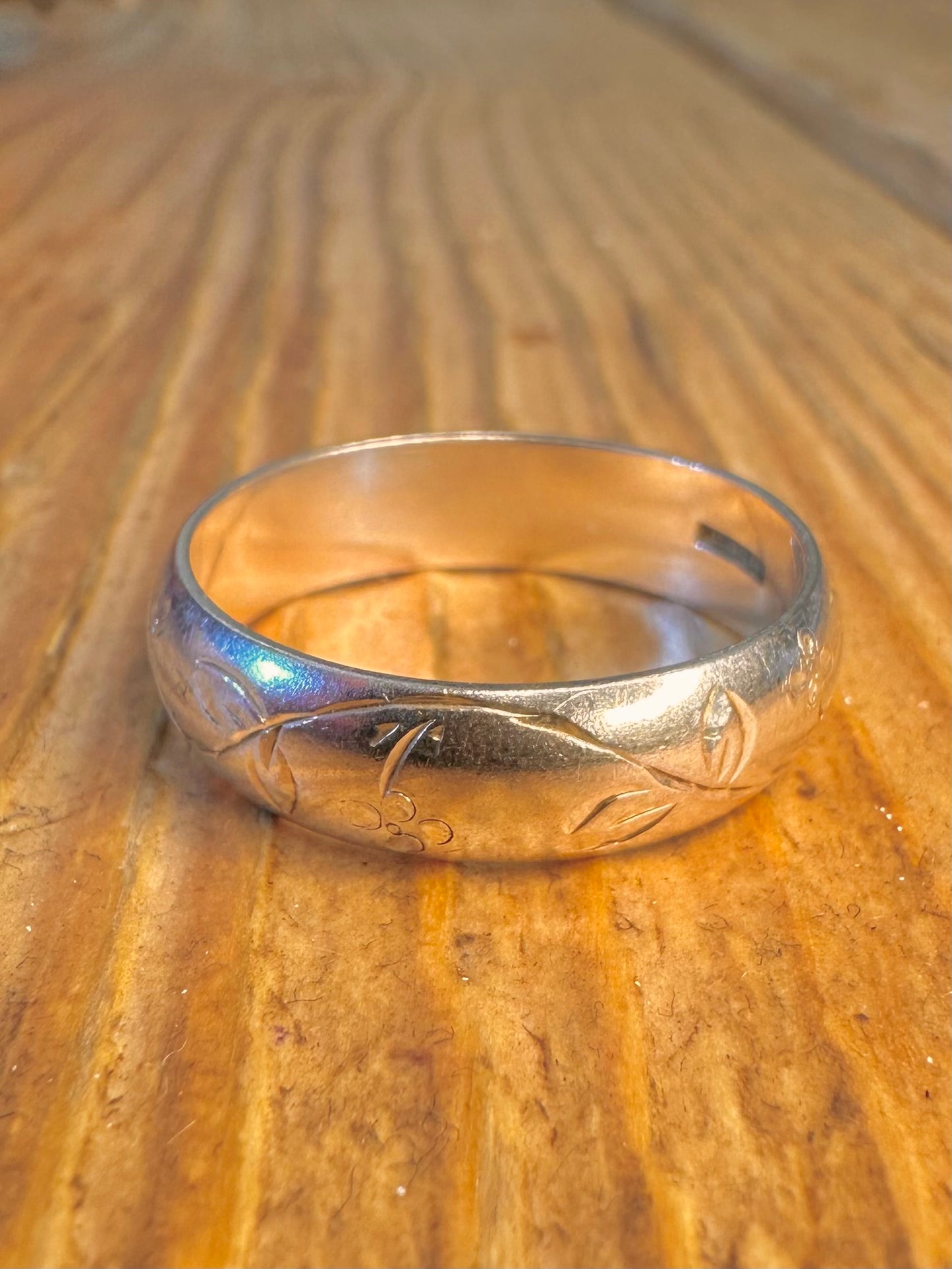 Leaf Floral 1985 Engraved Band 925 Sterling Silver Size W Ring