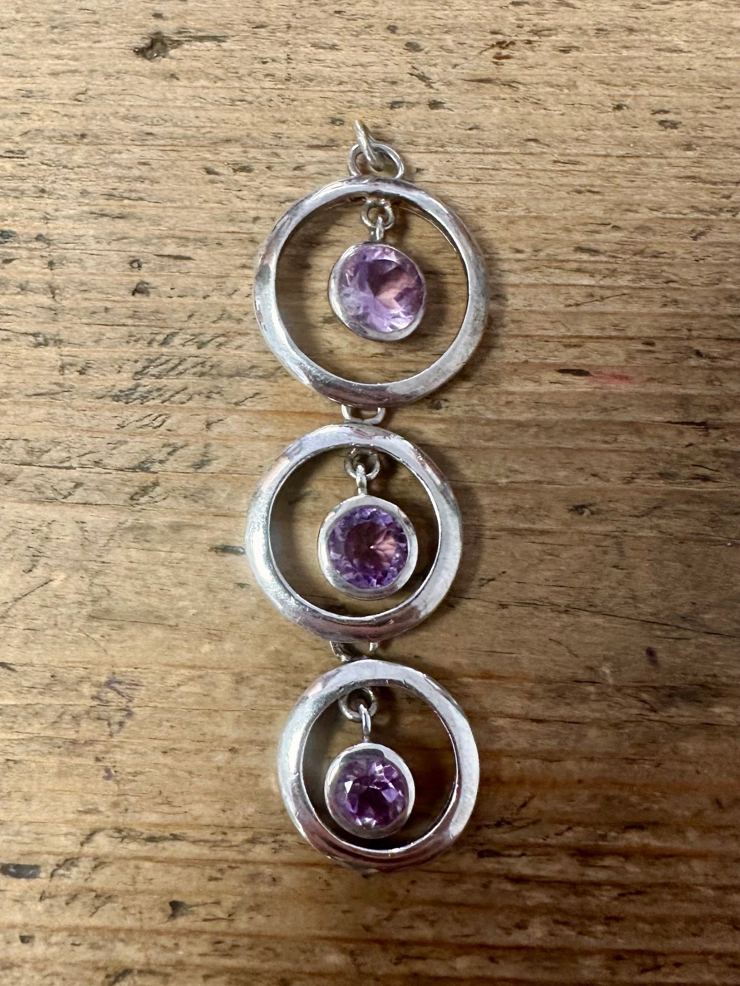 Vintage Purple Stone Dangle Circle 925 Silver Pendant