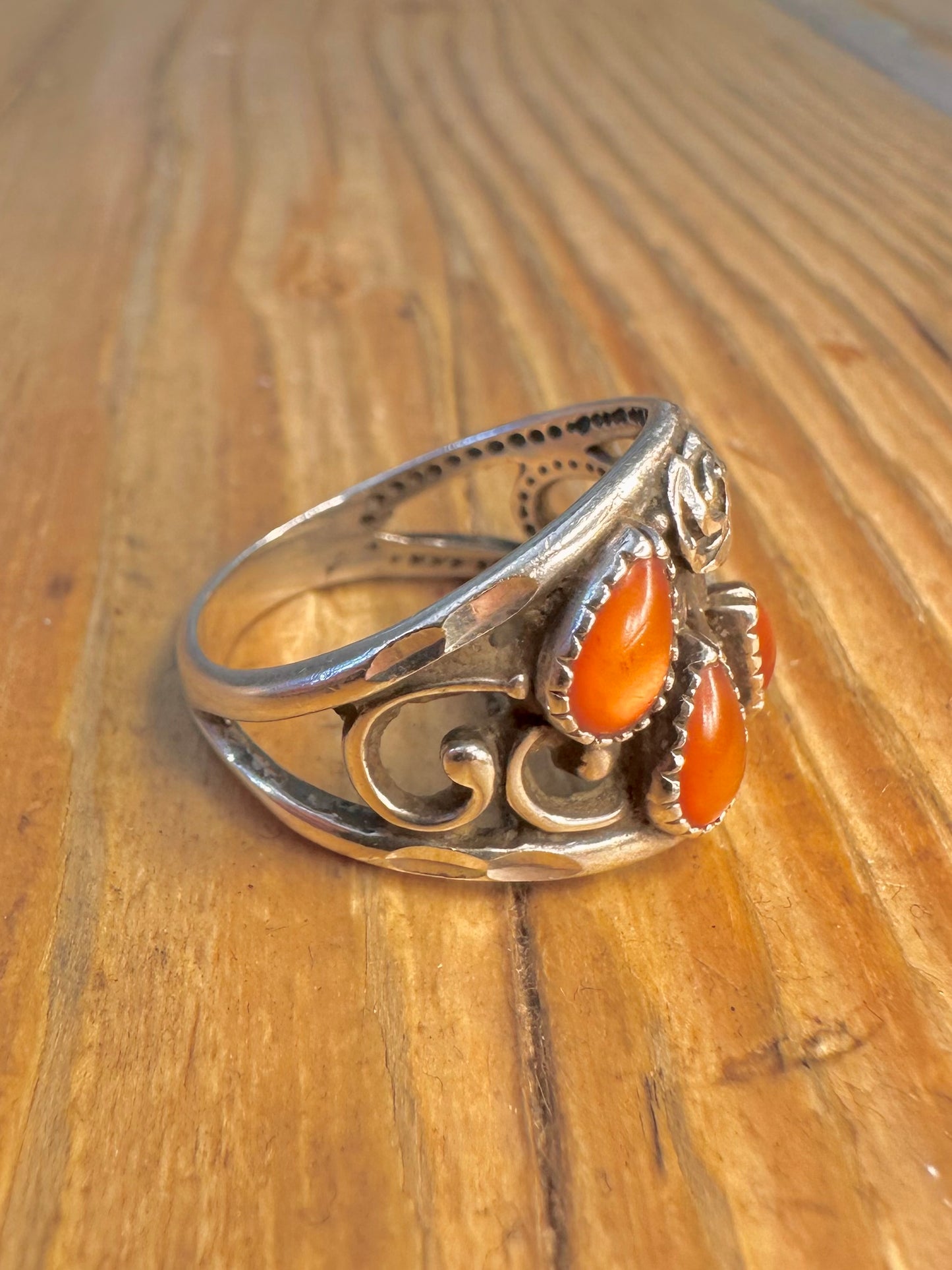 Southwestern Mussel Shell Floral 925 Sterling Silver Size P Ring