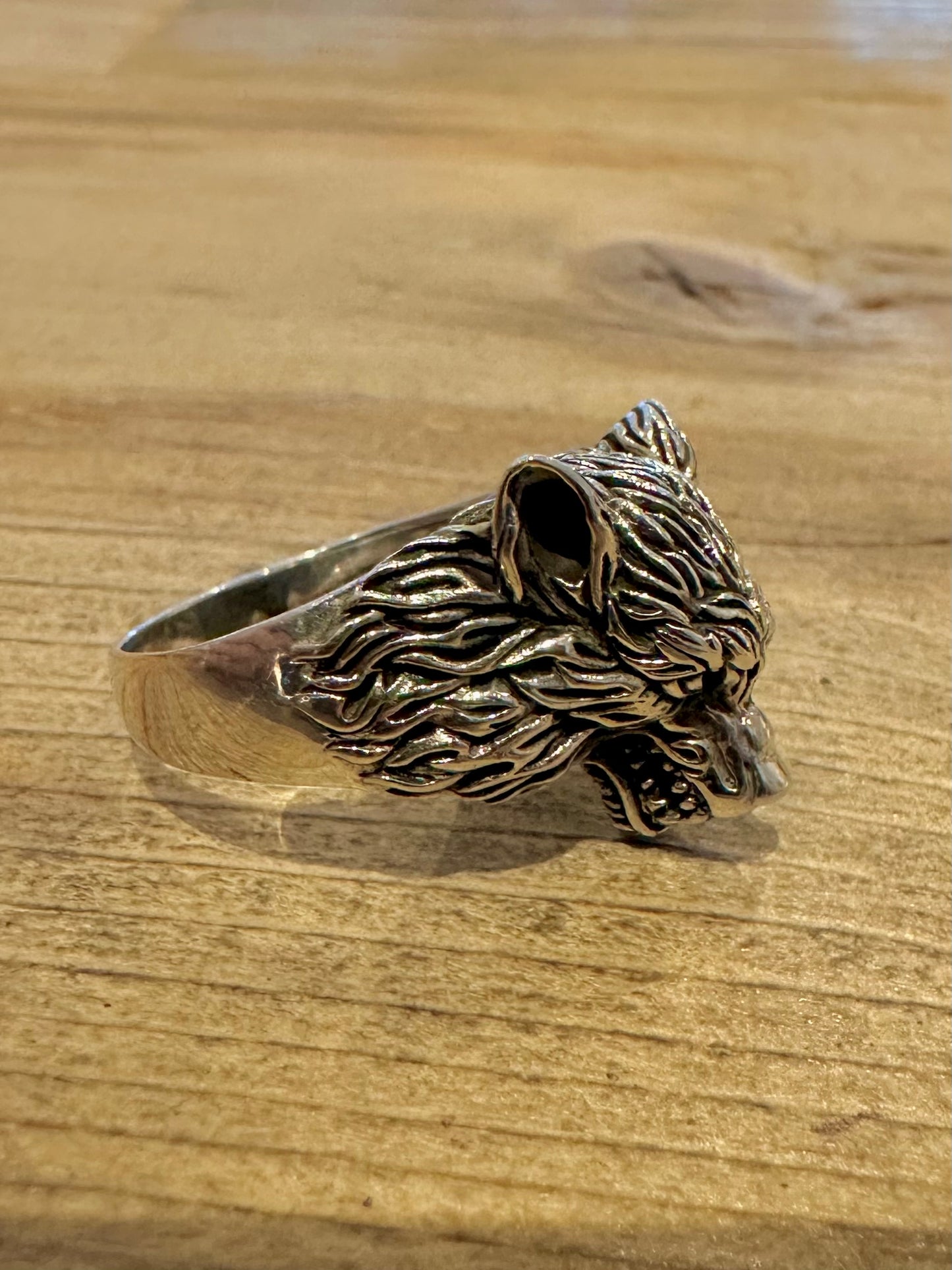 Vintage Textured Wolf 925 Silver Size Y Ring