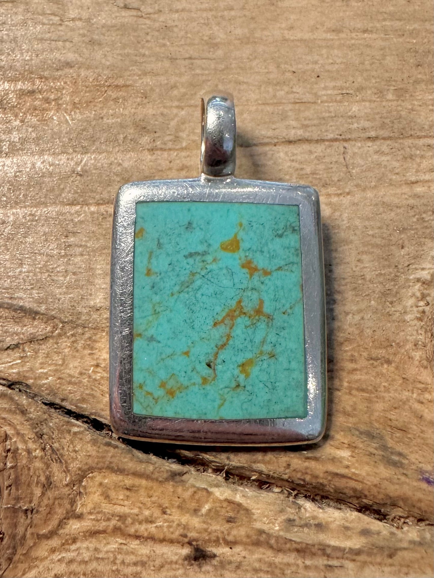 Modern Turquoise Inlay Rectangle 925 Silver Pendant