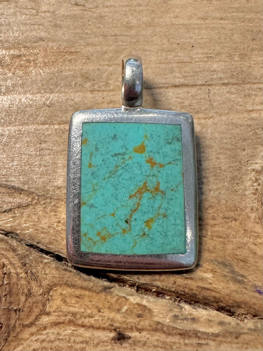 Modern Turquoise Inlay Rectangle 925 Silver Pendant