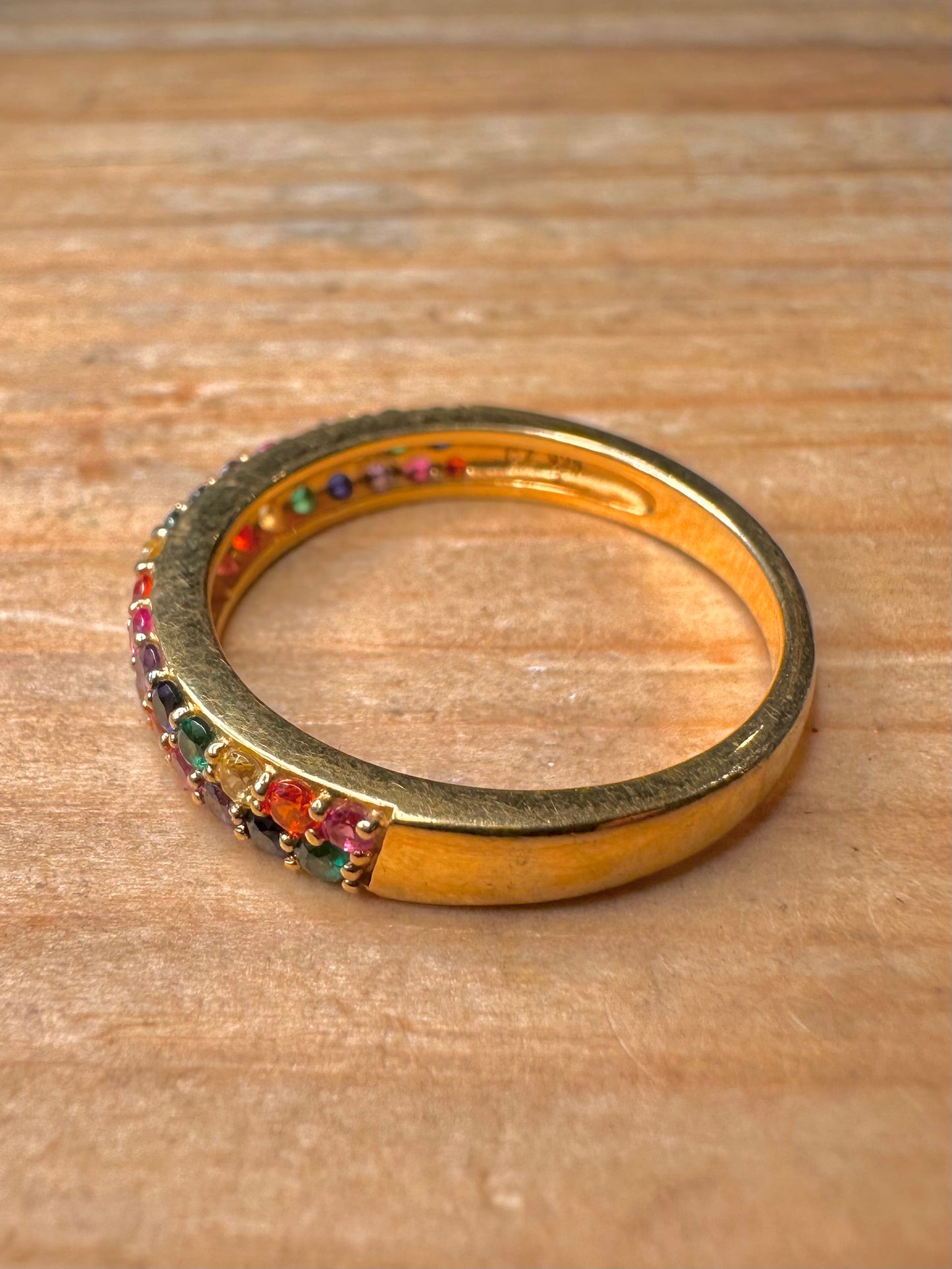 Modern Multi Coloured CZ Gold Tone 925 Sterling Silver Size Q Ring