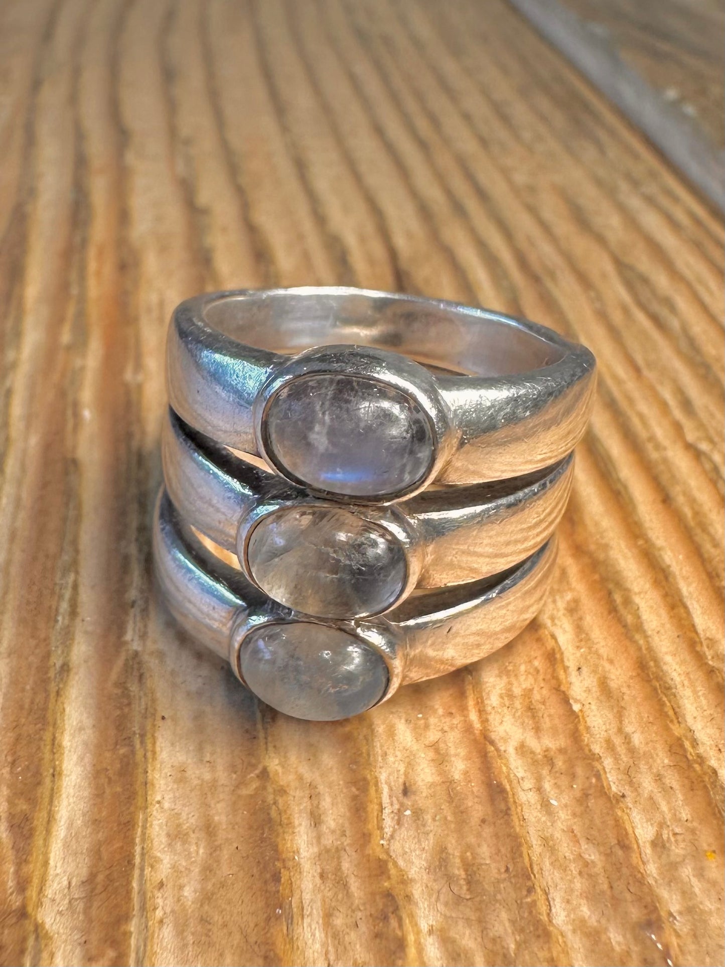 Moonstone Oval Cut Layer 925 Sterling Silver Size M1/2 Ring