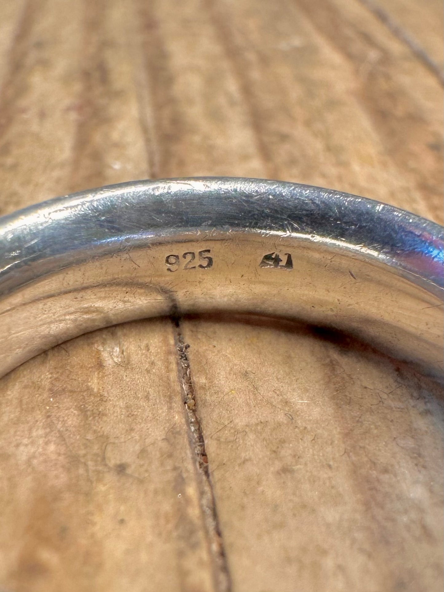 Blue Stone Rounded Band 925 Sterling Silver Size M1/2 Ring