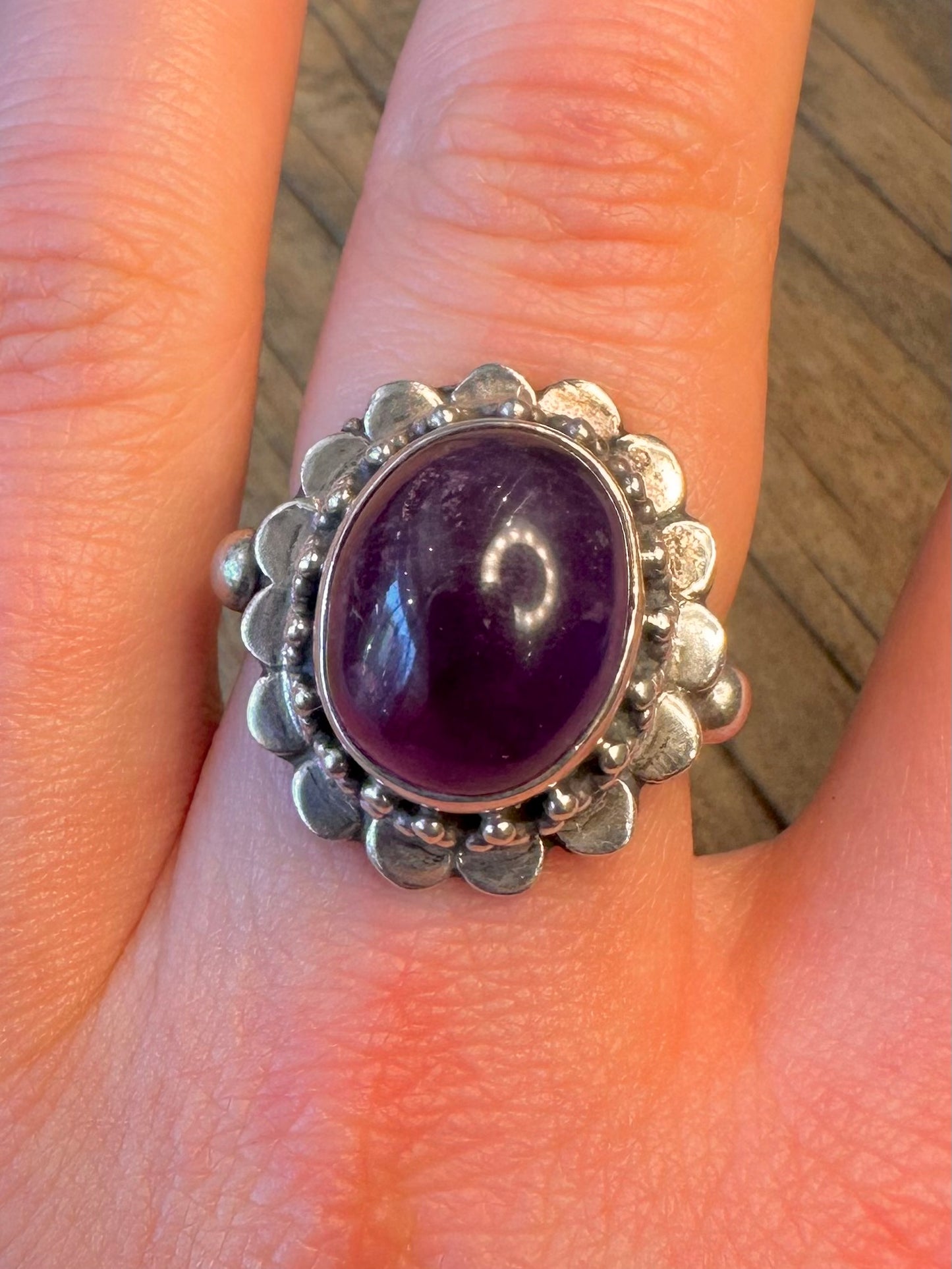 Ornate Amethyst Boho 925 Sterling Silver Size T Ring